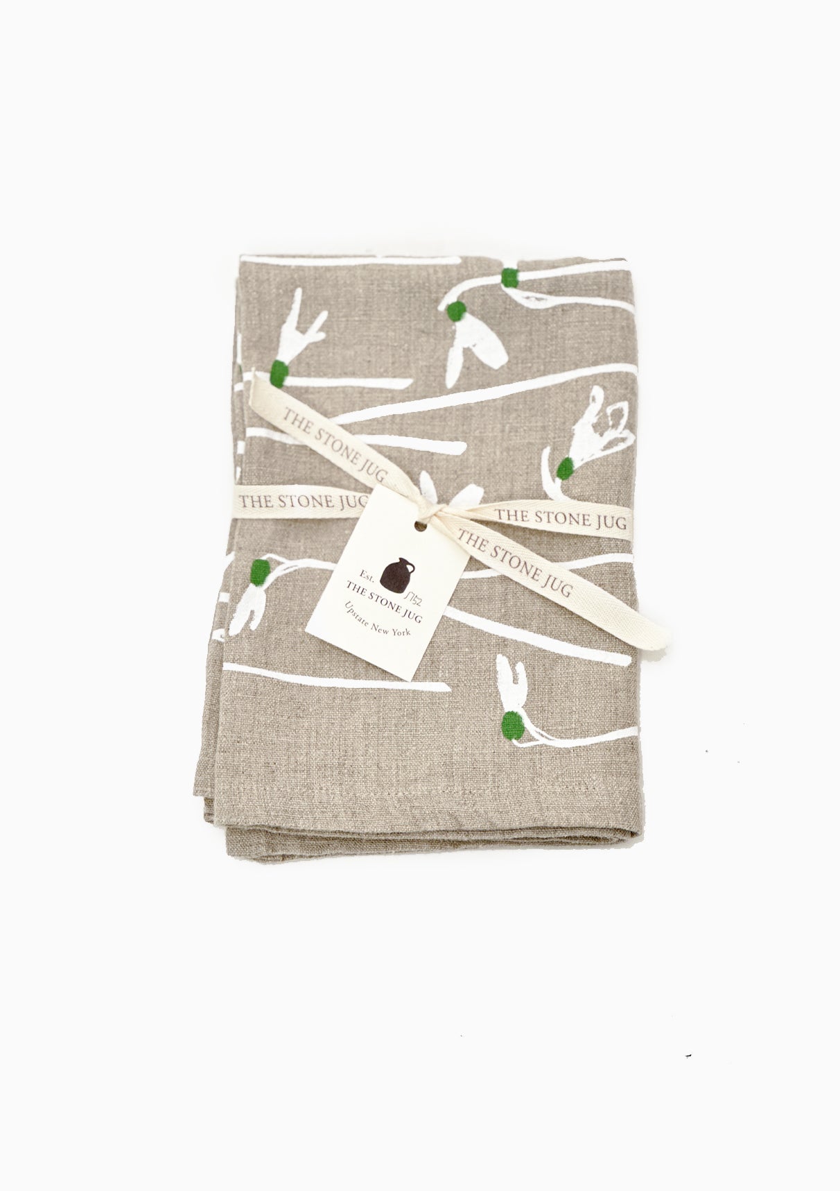 Snowdrop 100% Stone Washed Linen Tea Towel | White/Green