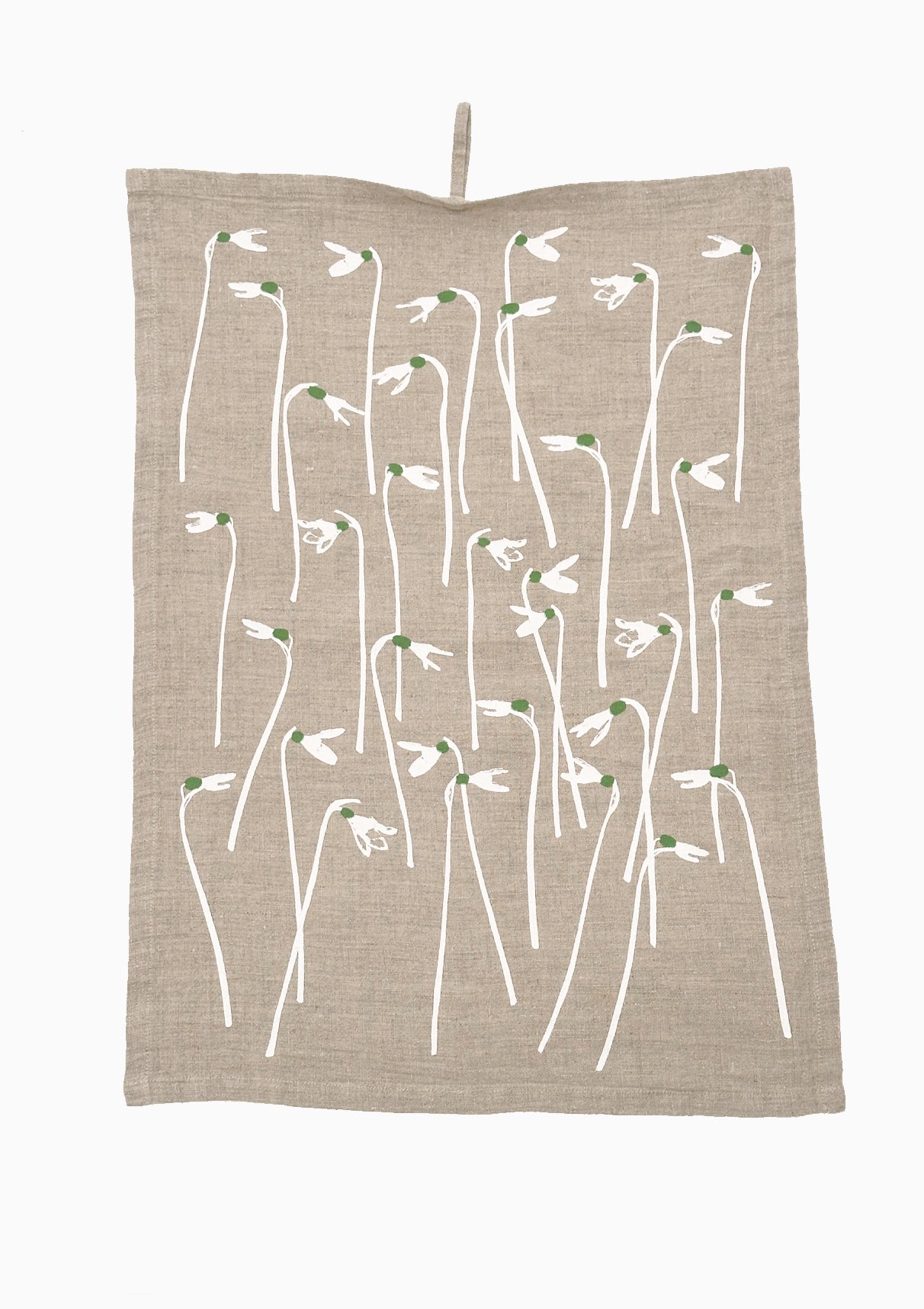 Snowdrop 100% Stone Washed Linen Tea Towel | White/Green