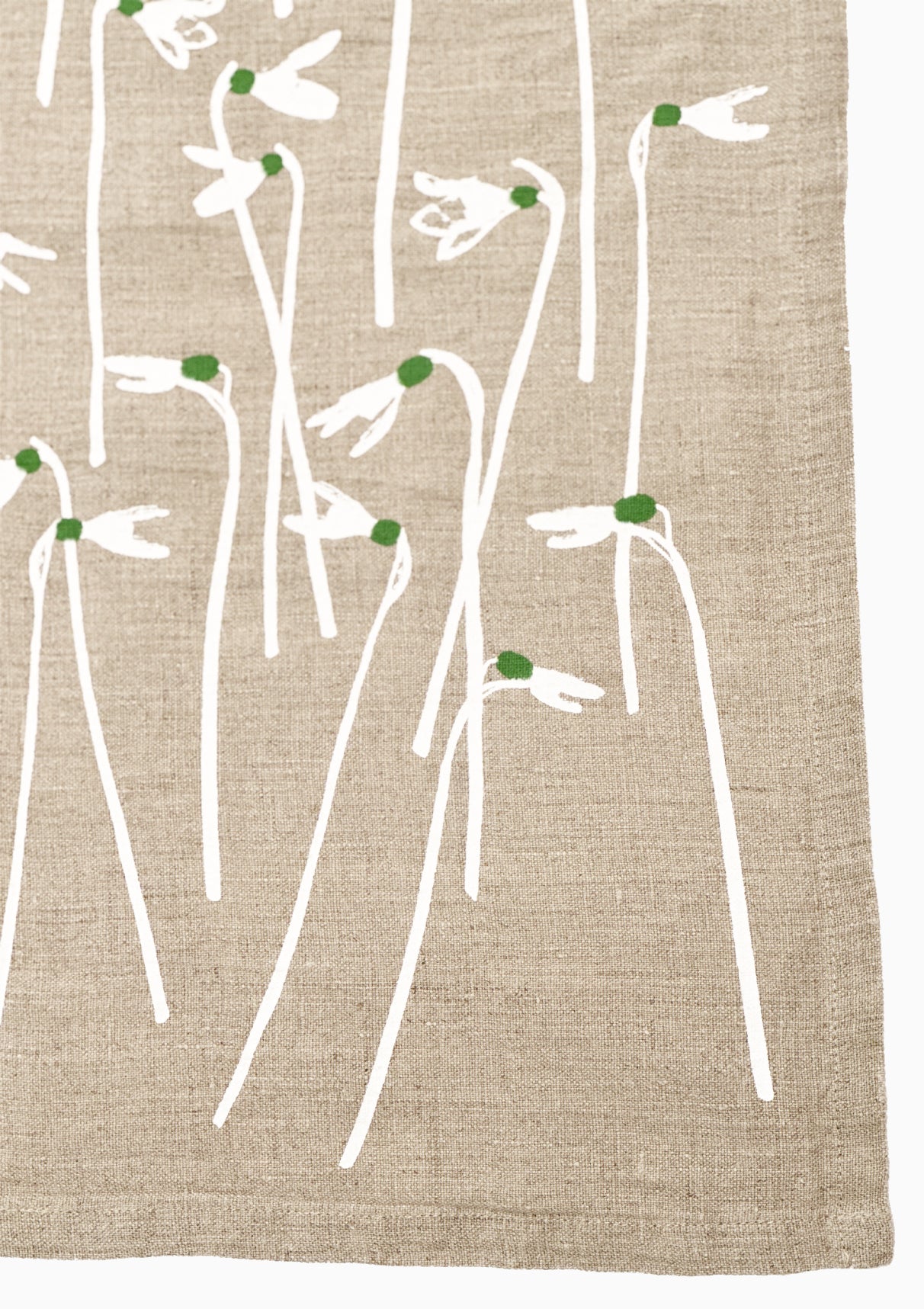 Snowdrop 100% Stone Washed Linen Tea Towel | White/Green