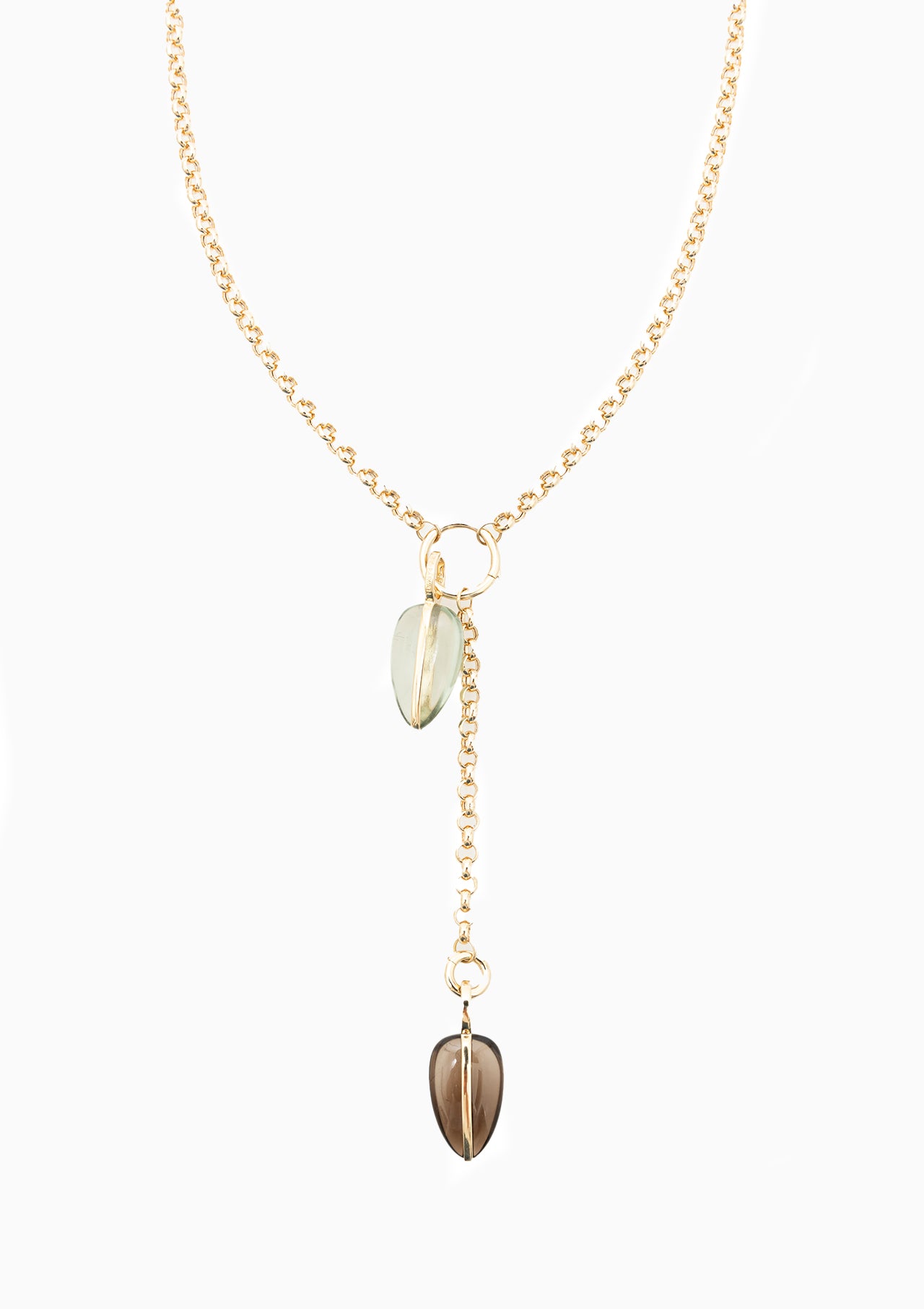 14K Pebble Collector Chain, Smokey Quartz/Green Amethyst