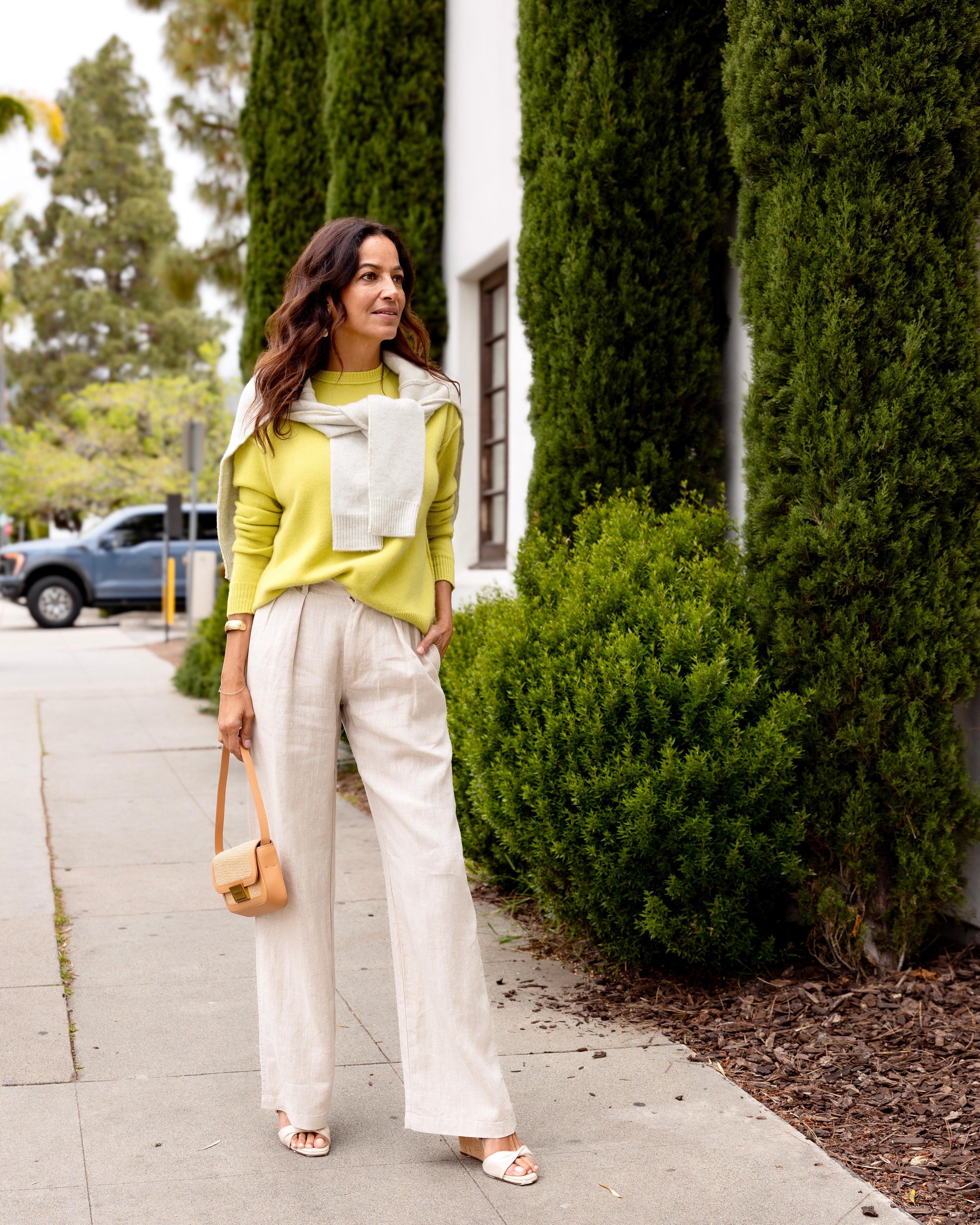 Double Pleat Wide Leg Pant | Natural Linen