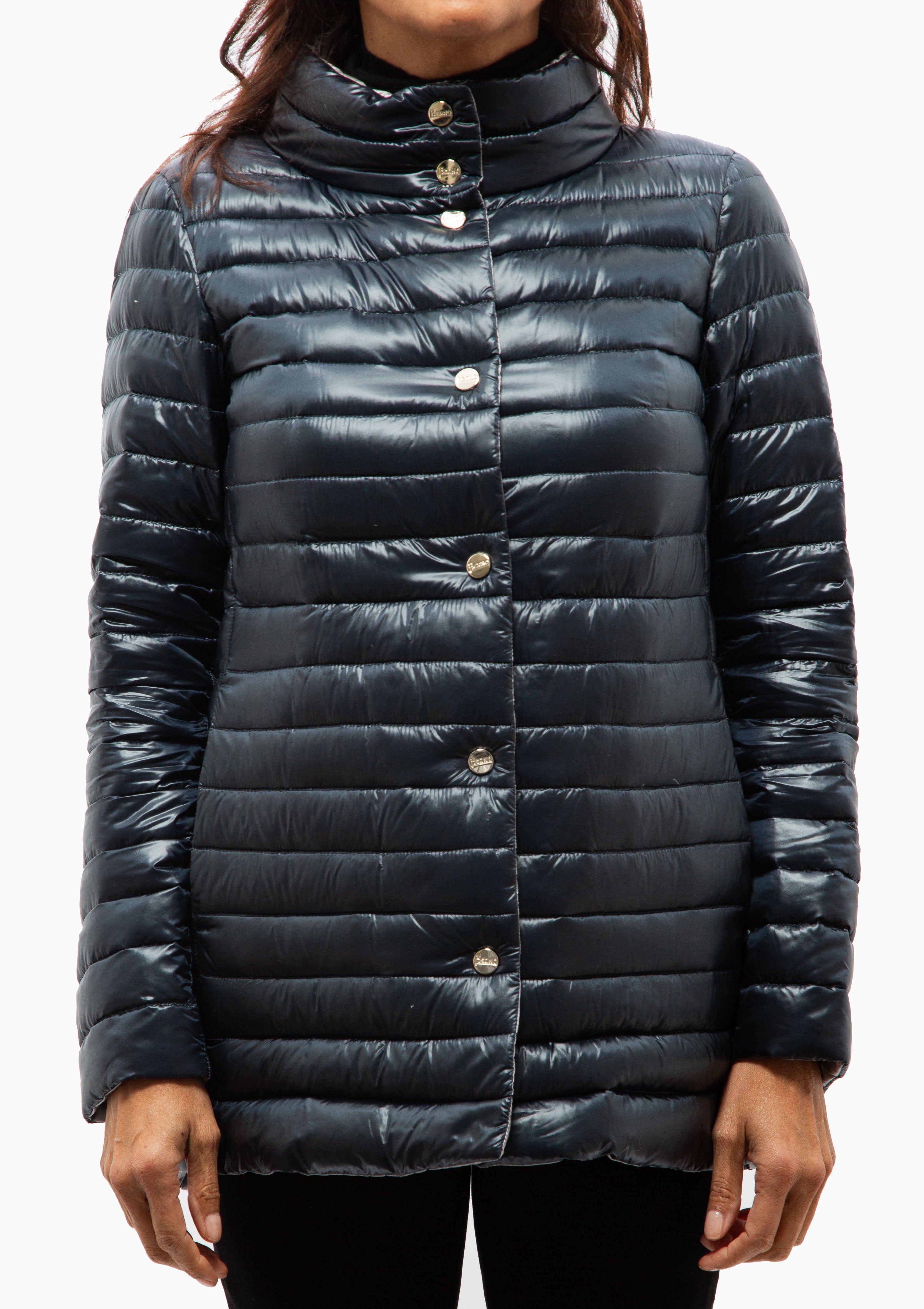 Classic Nylon Reversible Hi-Lo Aline Coat | Navy/Grey