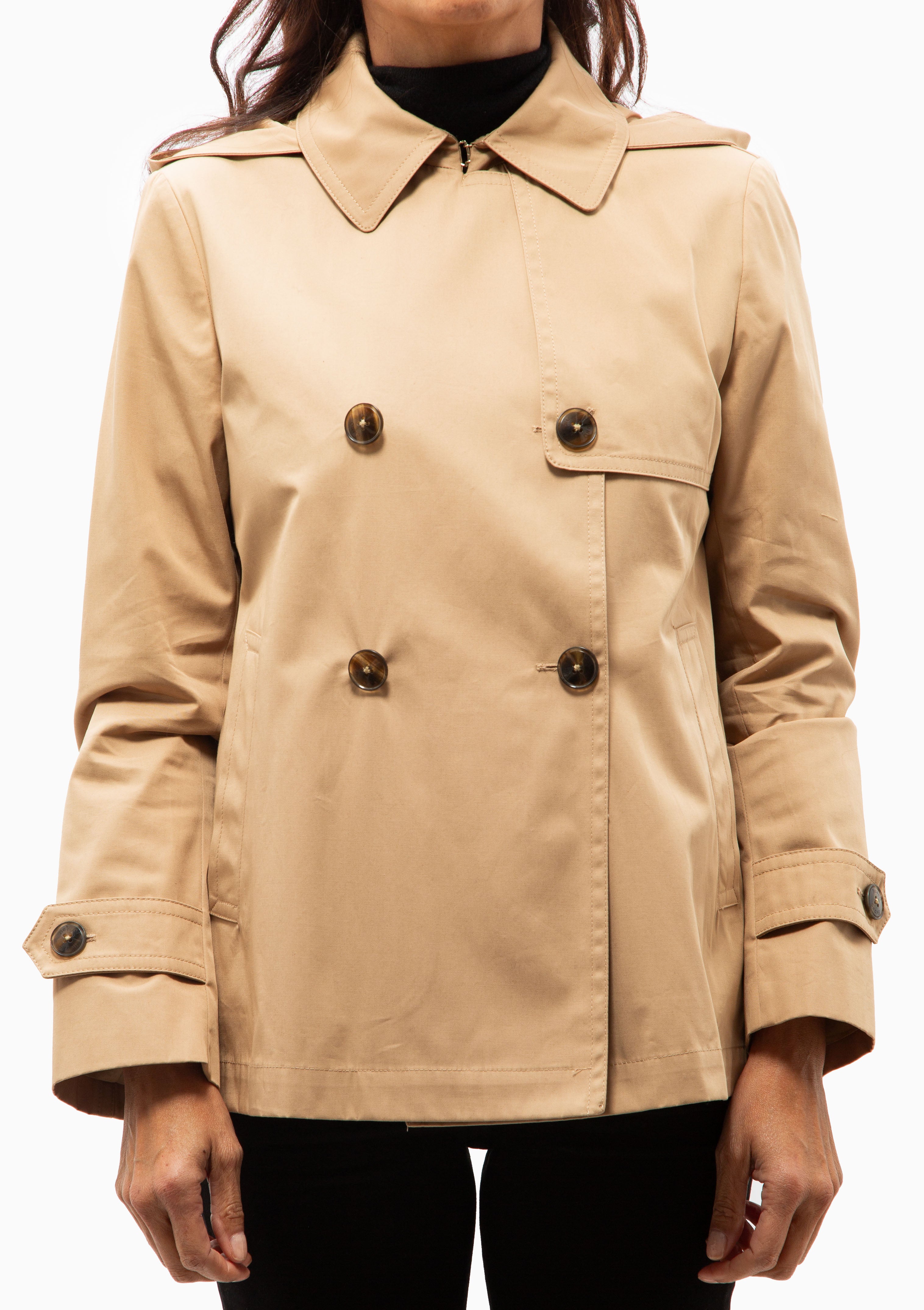 Cotton Short Trench With Hood | Camel