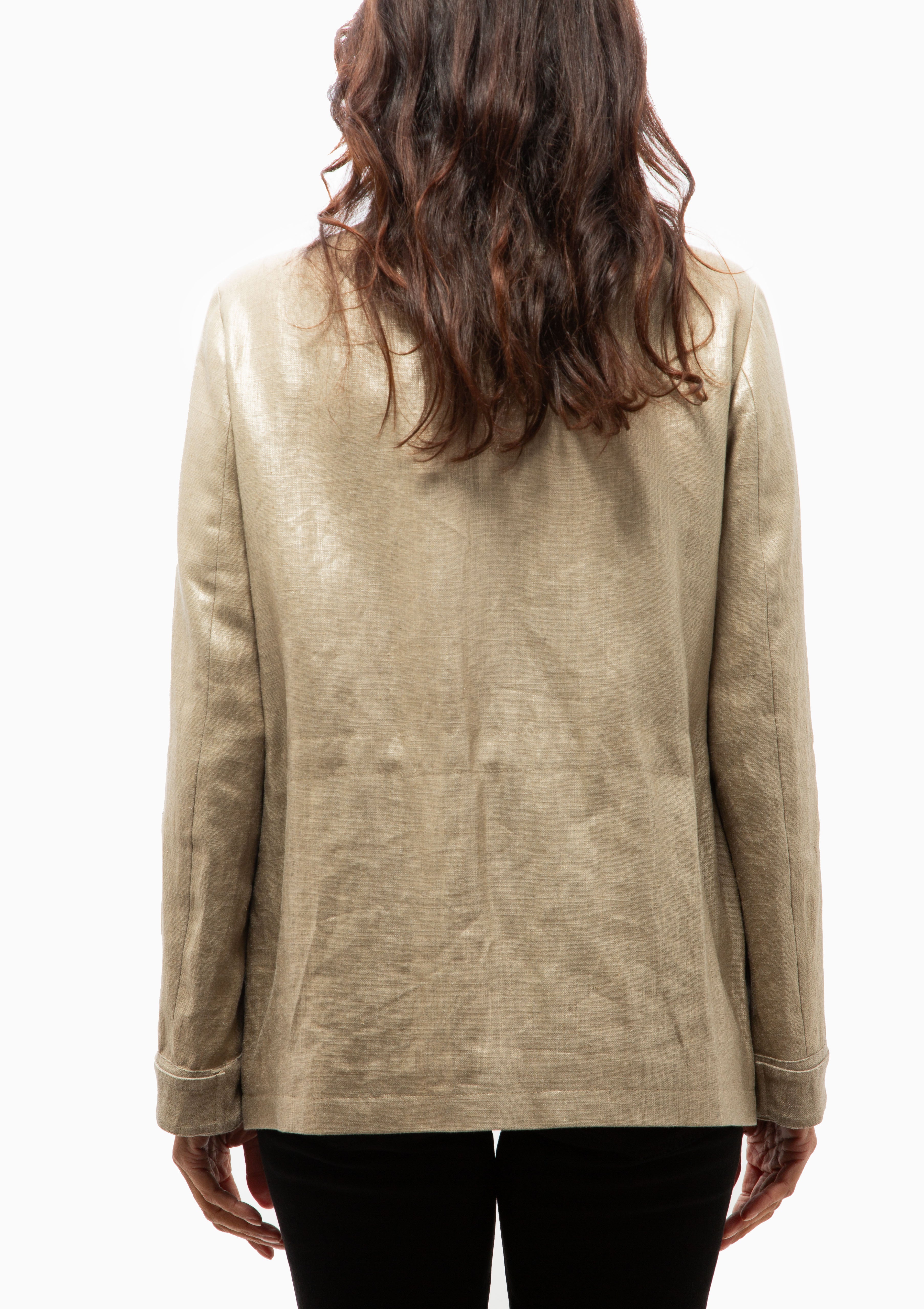 Laminated Linen Field Jacket | Khaki/Gold