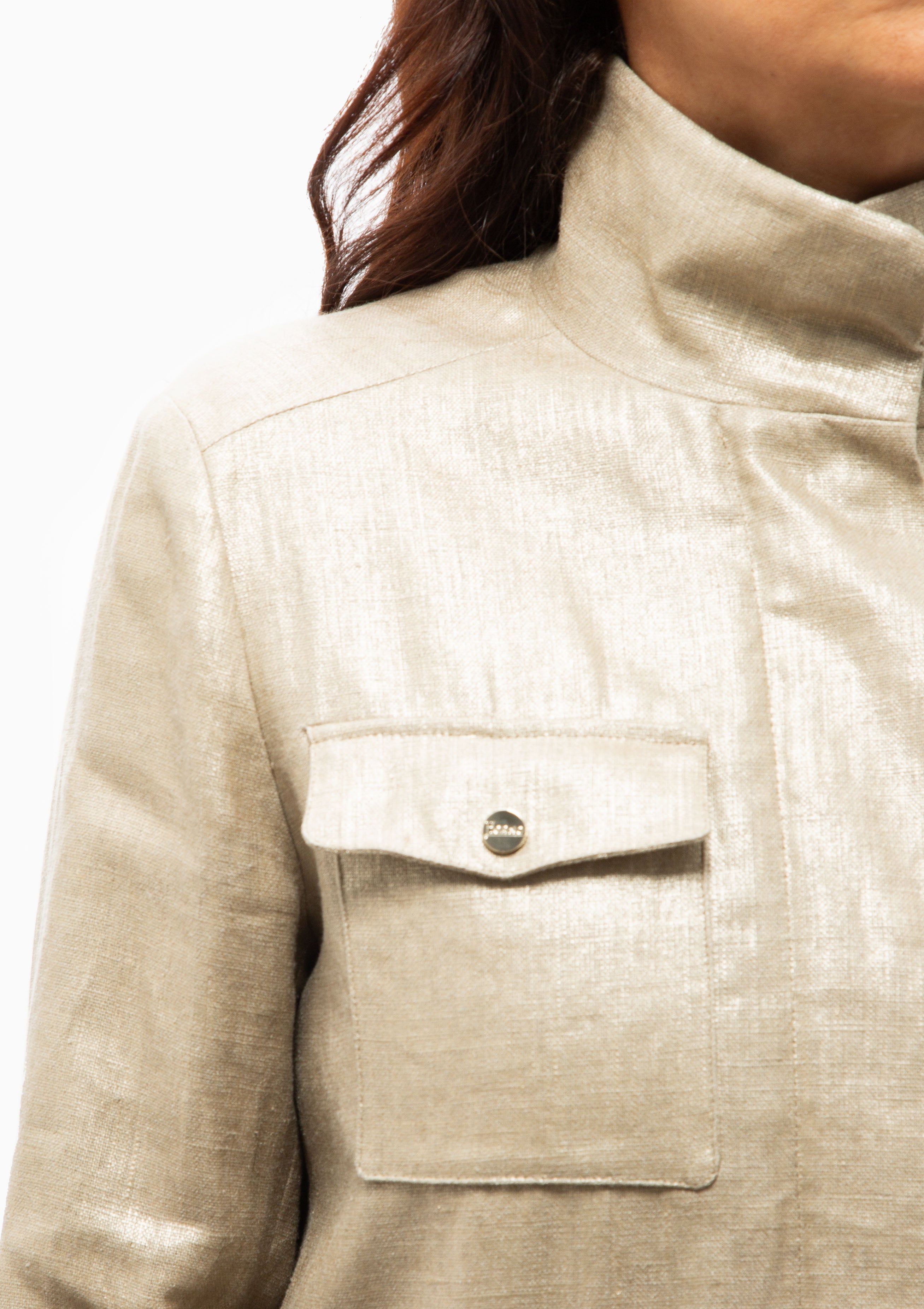 Laminated Linen Field Jacket | Khaki/Gold