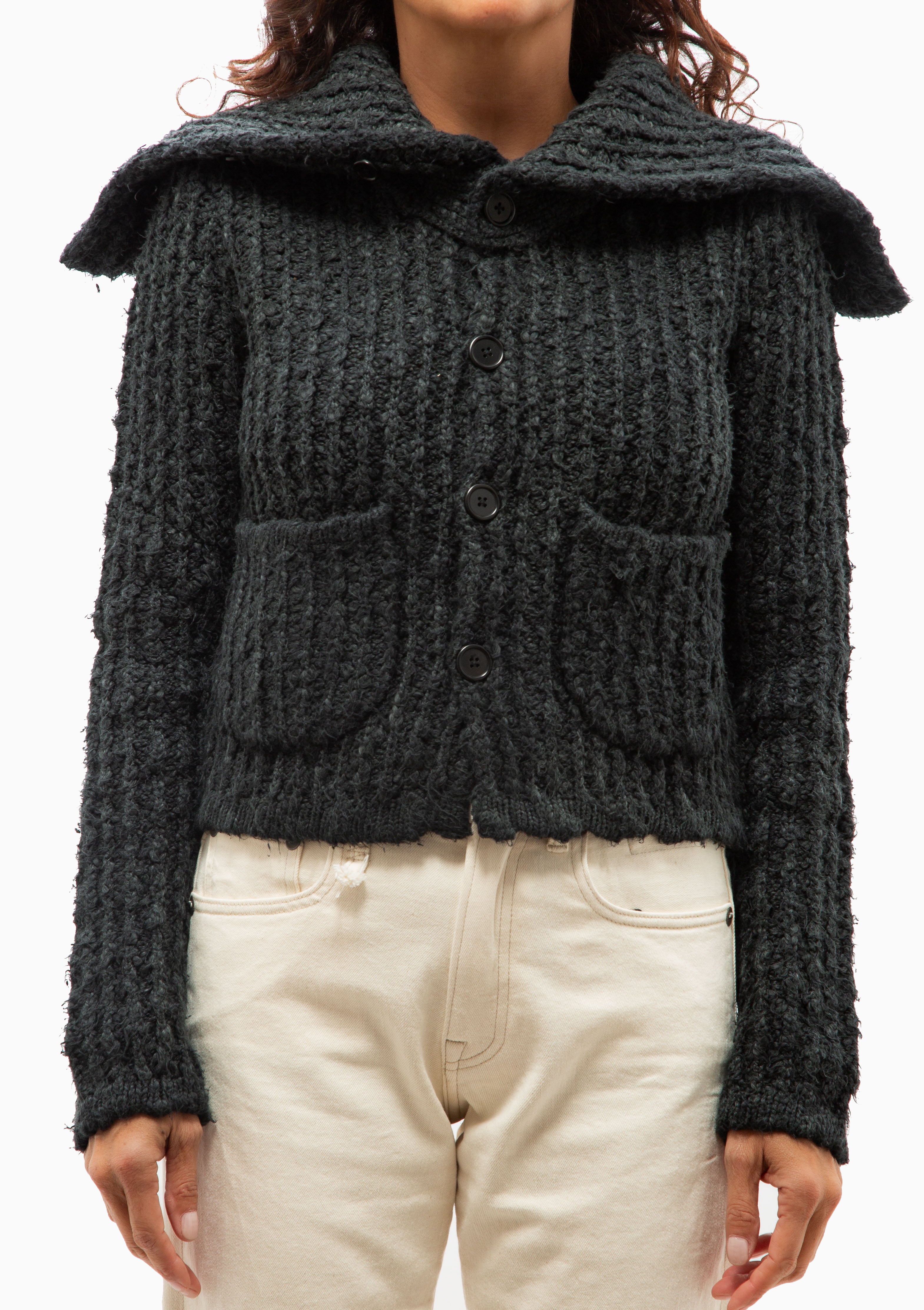 High Neck Shrunken Cardigan | Washed Black