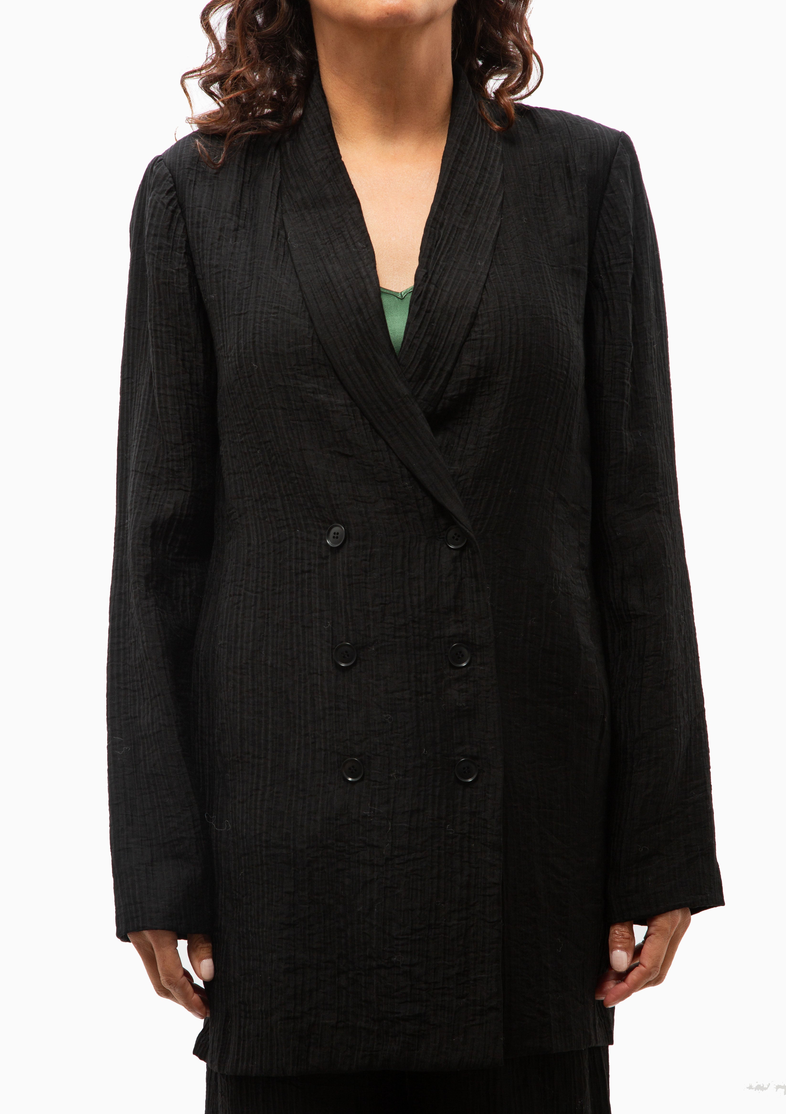 Crinkle Satin Beau Blazer | Black