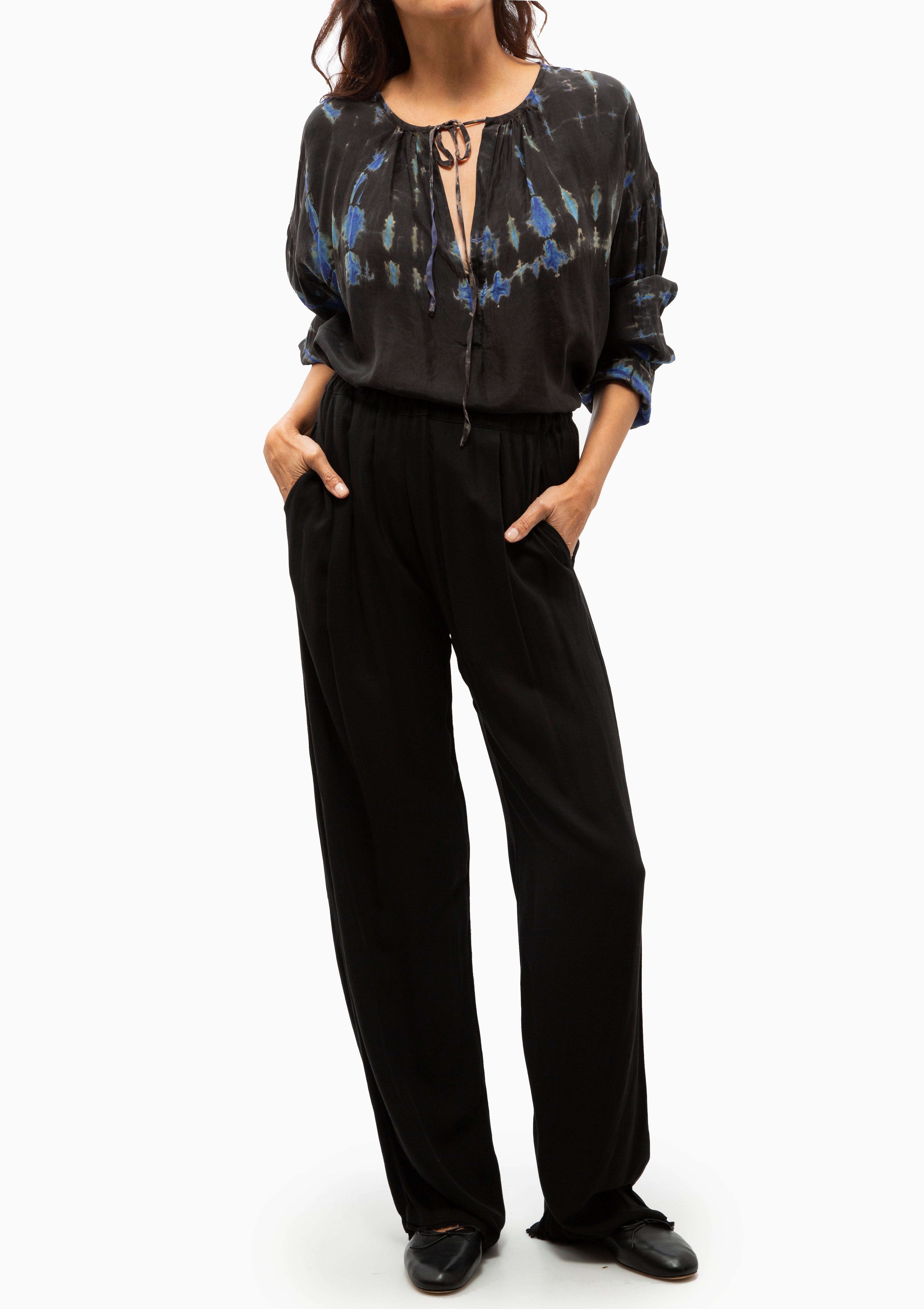 Silk Medley Poet Blouse | Black