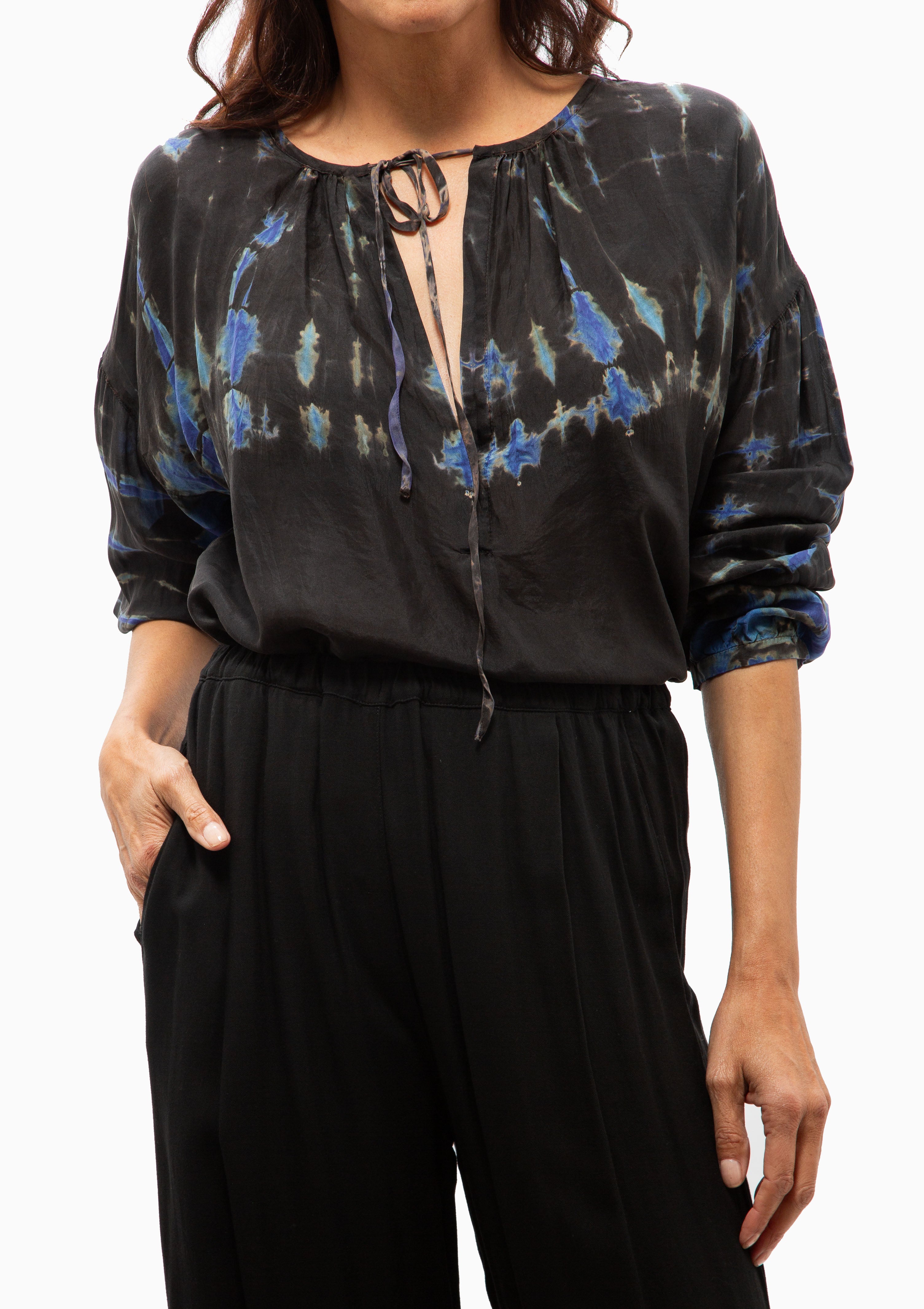 Silk Medley Poet Blouse | Black