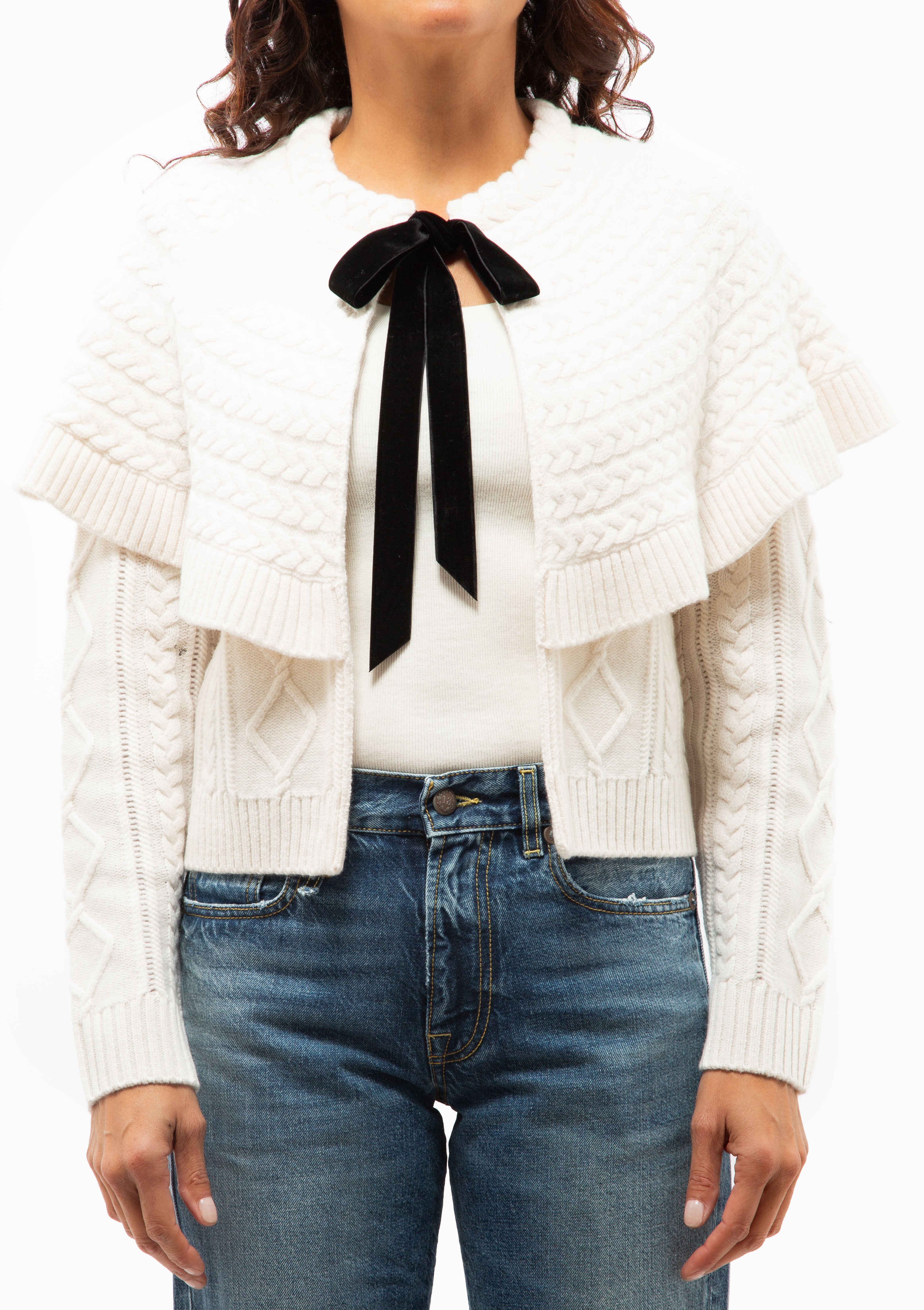 Caleb Cable Knit Long Sleeve Tie Front Cardigan | Ivory