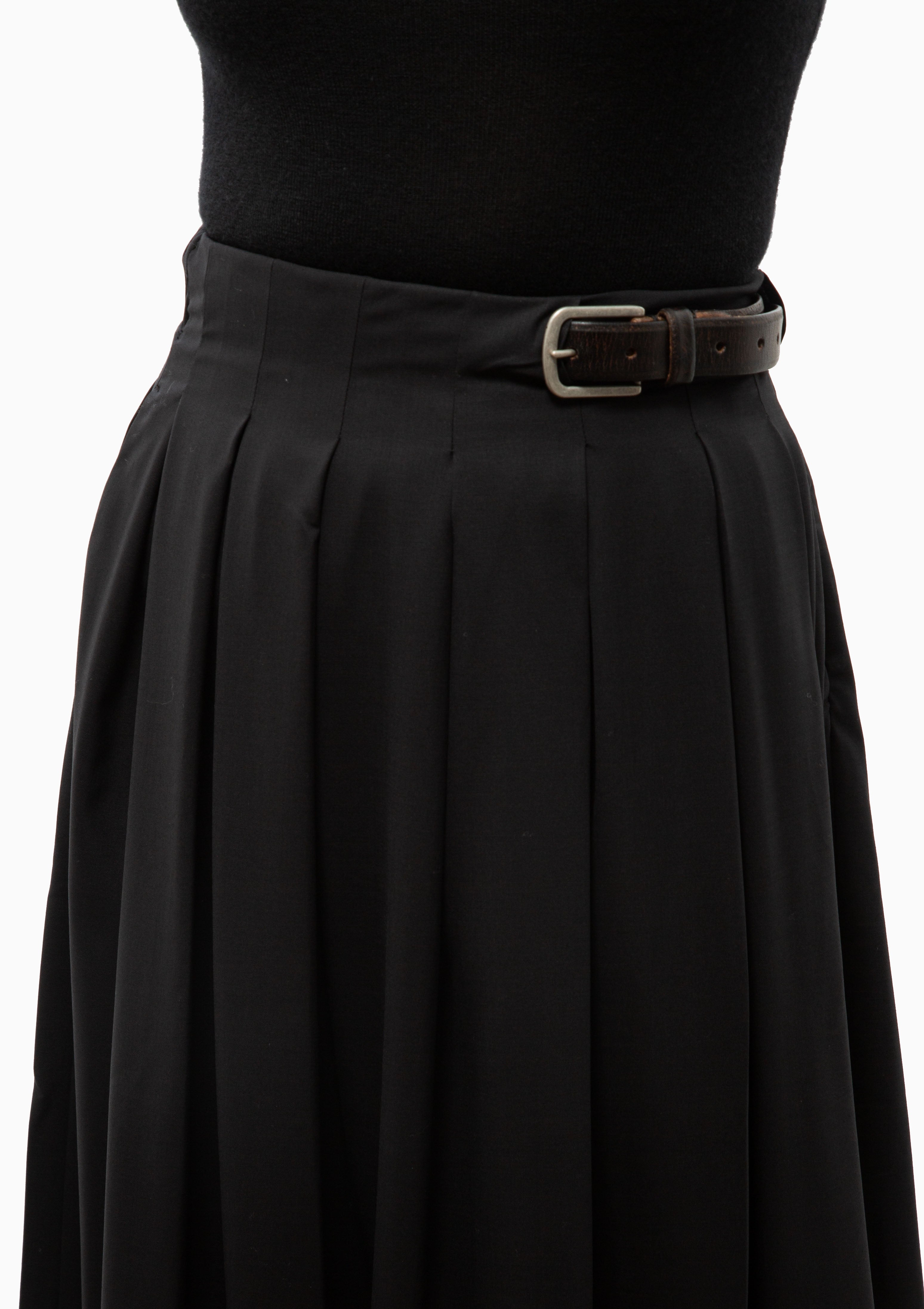 Hallie Wool Suiting Belted Pleat Skirt | Black