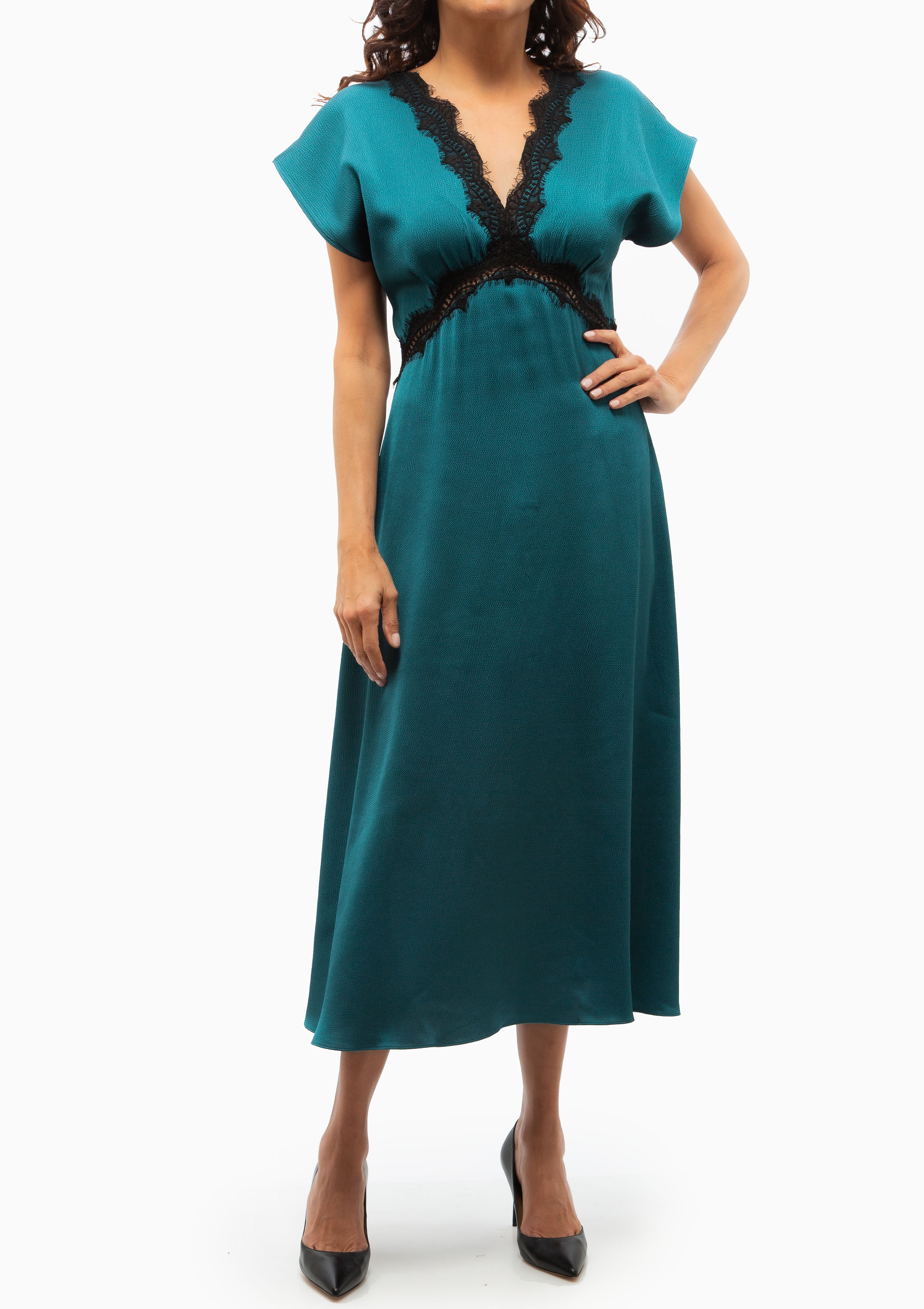 Noa Satin V-Neck Maxi Dress | Teal