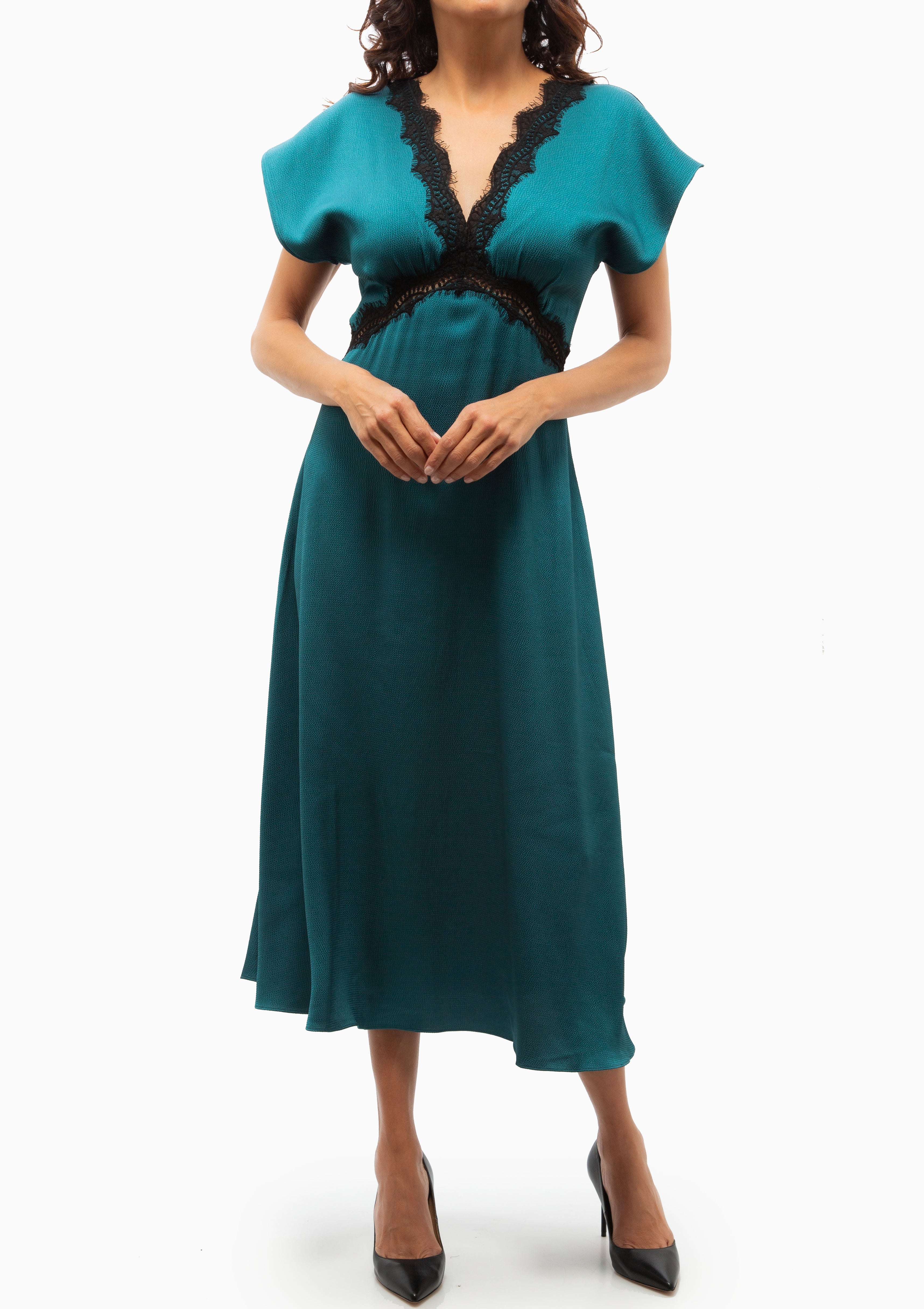 Noa Satin V-Neck Maxi Dress | Teal