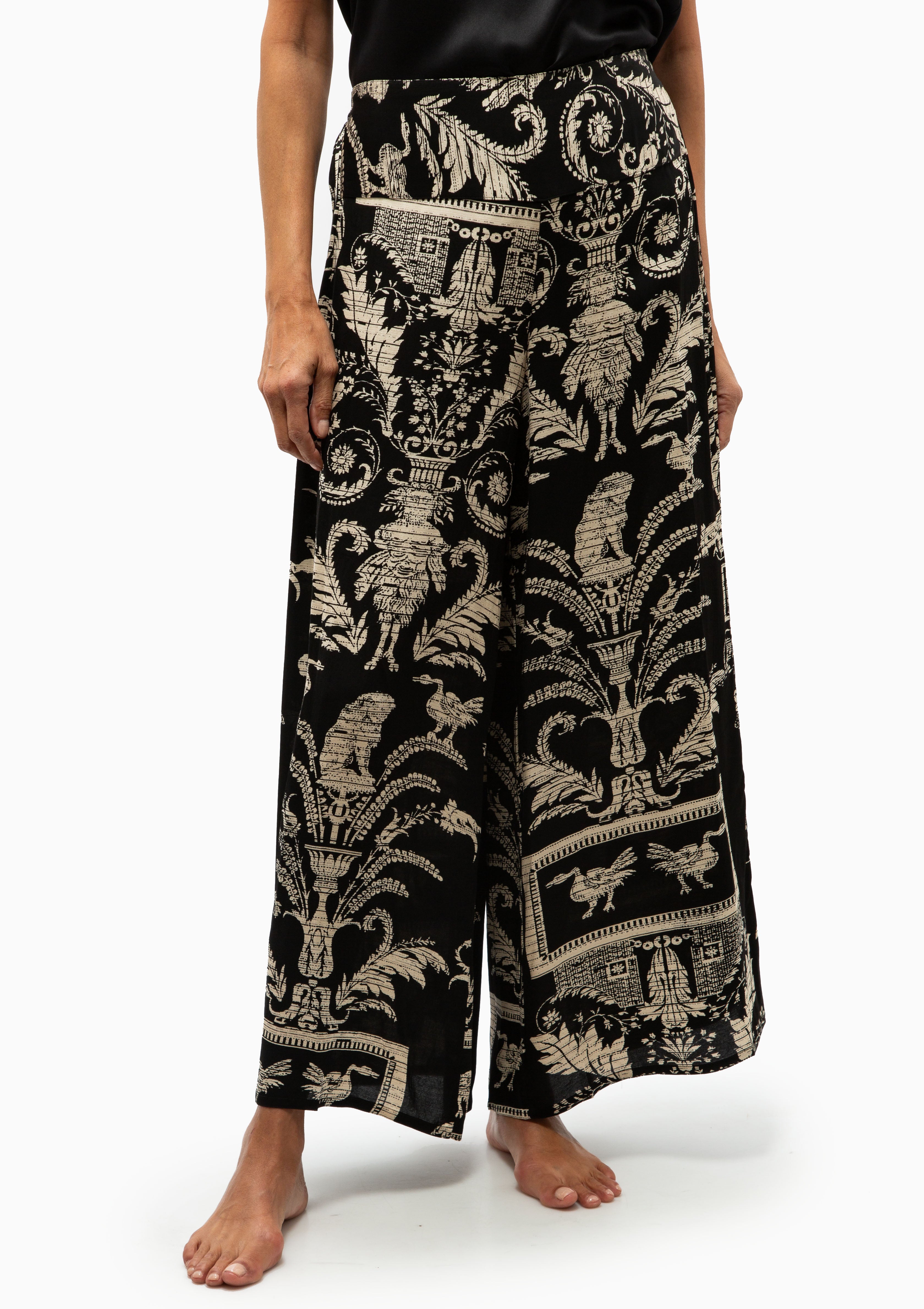 Vintage Damask Palazzo Pant | Black