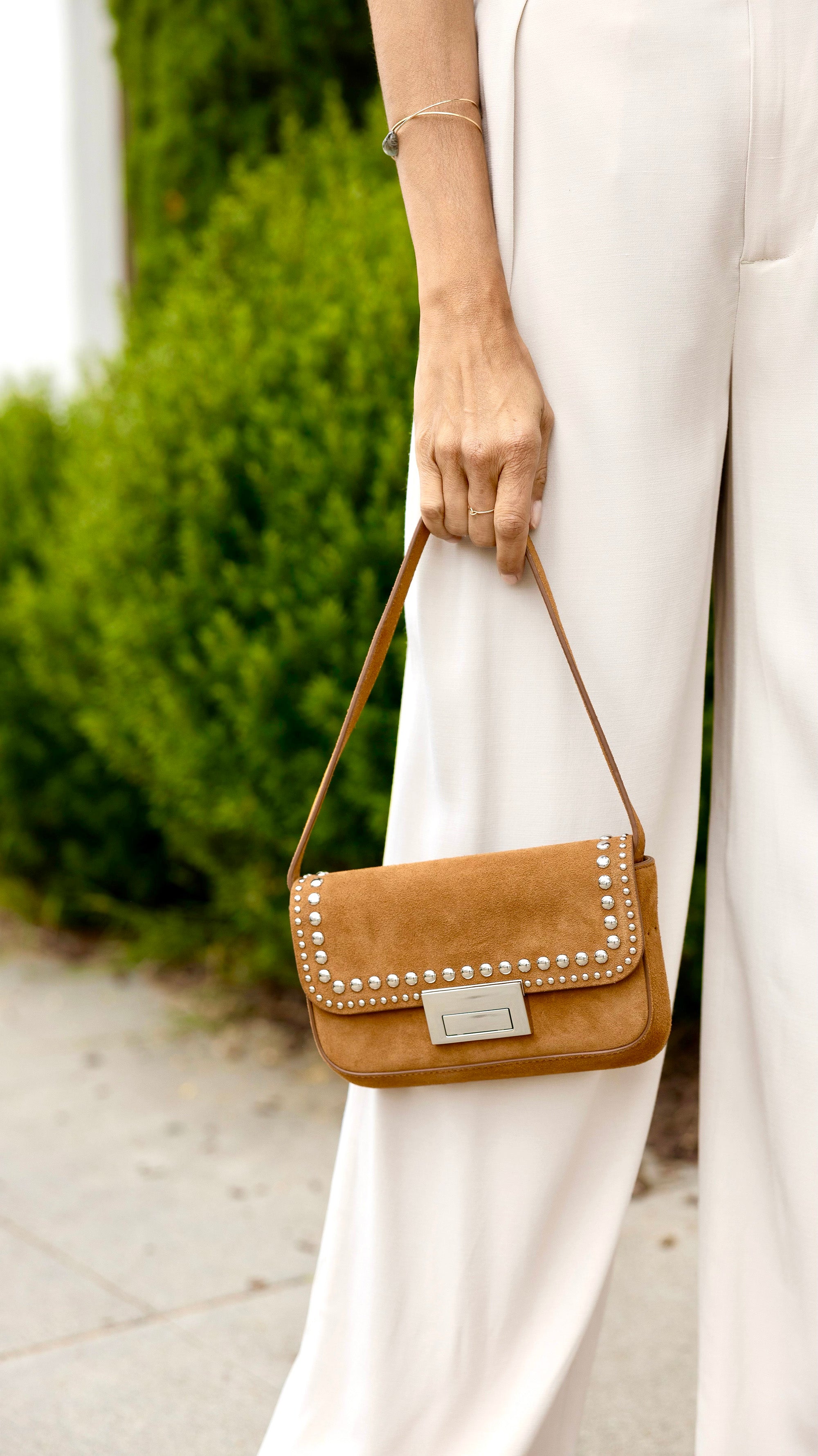 Stefania Studded Baguette Bag | Cacao