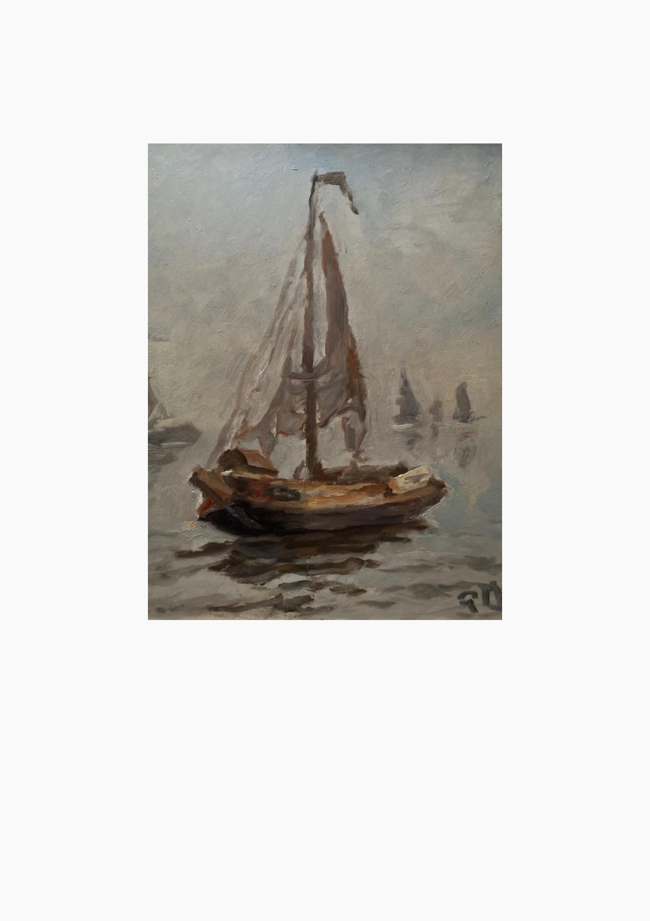 Original Antique Dutch Sailboat Oil Painting