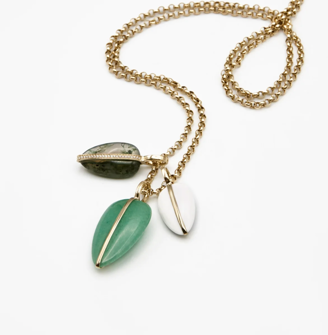 14K Large Pebble Pendant | Green Aventurine