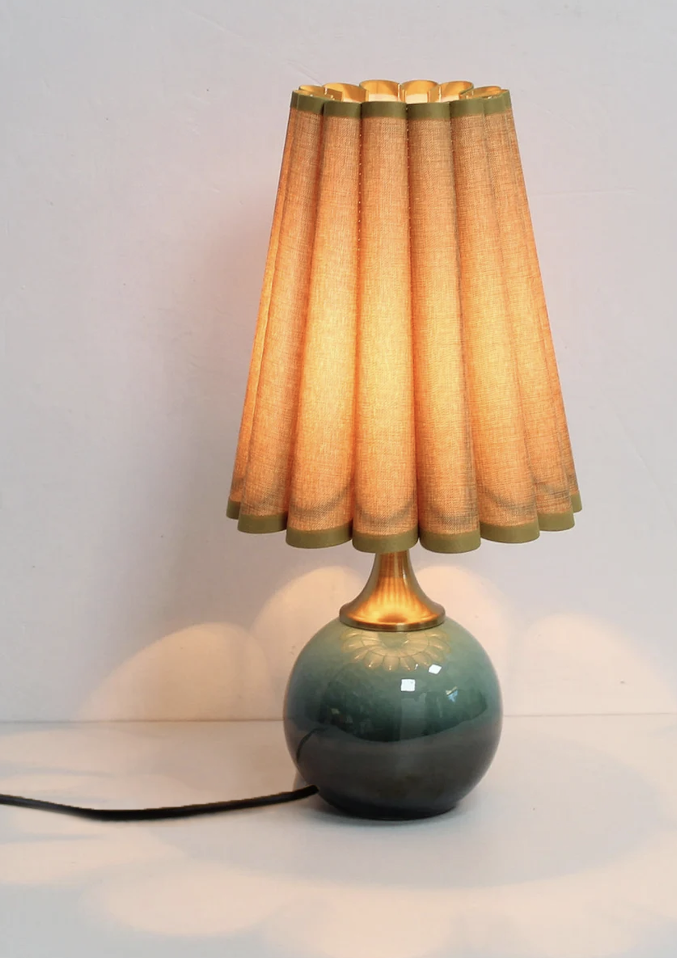 Handmade Duzy Lampshade & Ceramic Base | Khaki/Turquoise