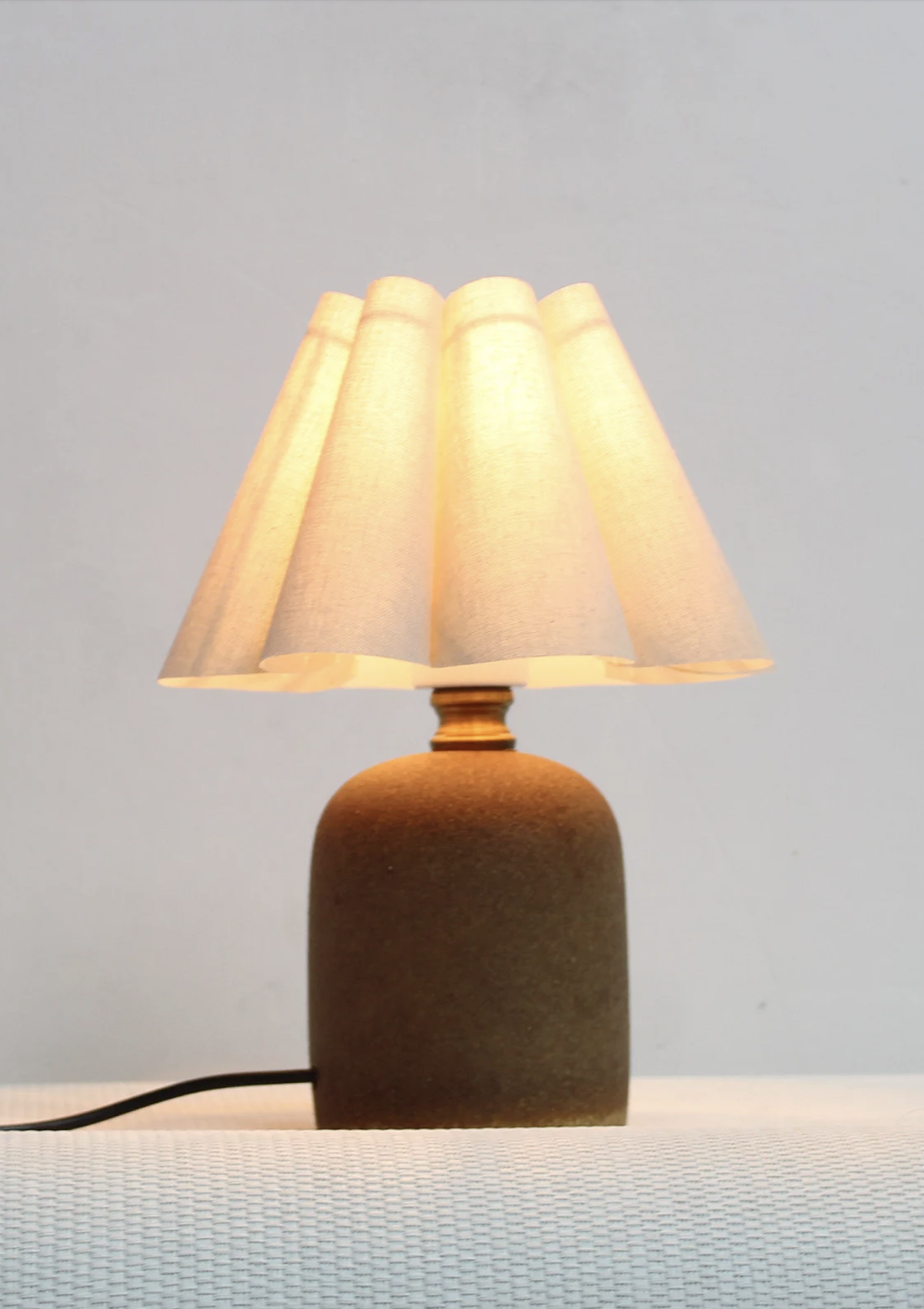 Handmade Duzy Lampshade & Ceramic Base | Light Burlap/Dark Brown