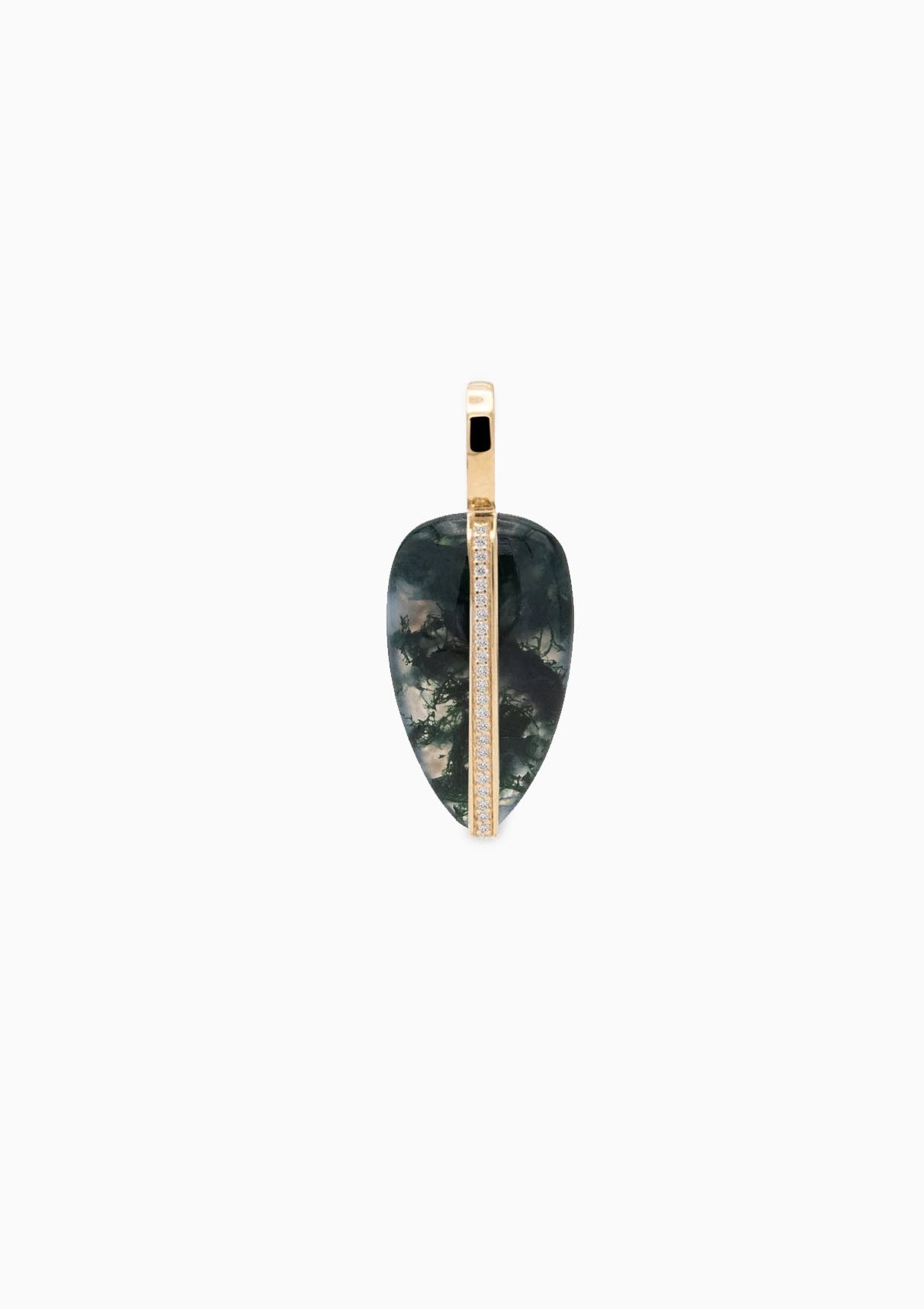 14K Small Diamond Pebble Pendant | Moss Agate