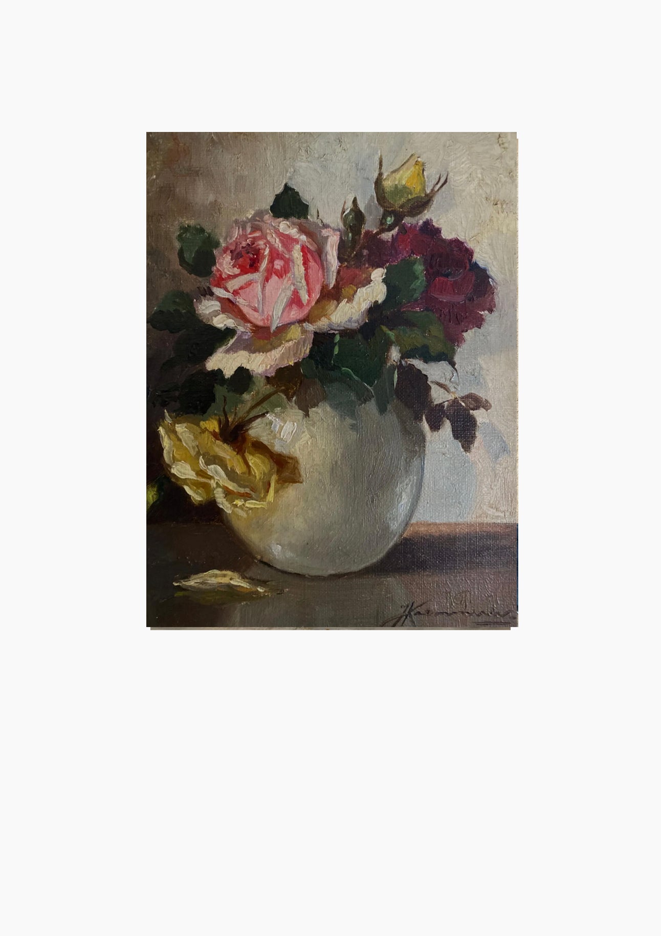 Original Antique Roses Still Life Oil Painting | 10" x 12.5"