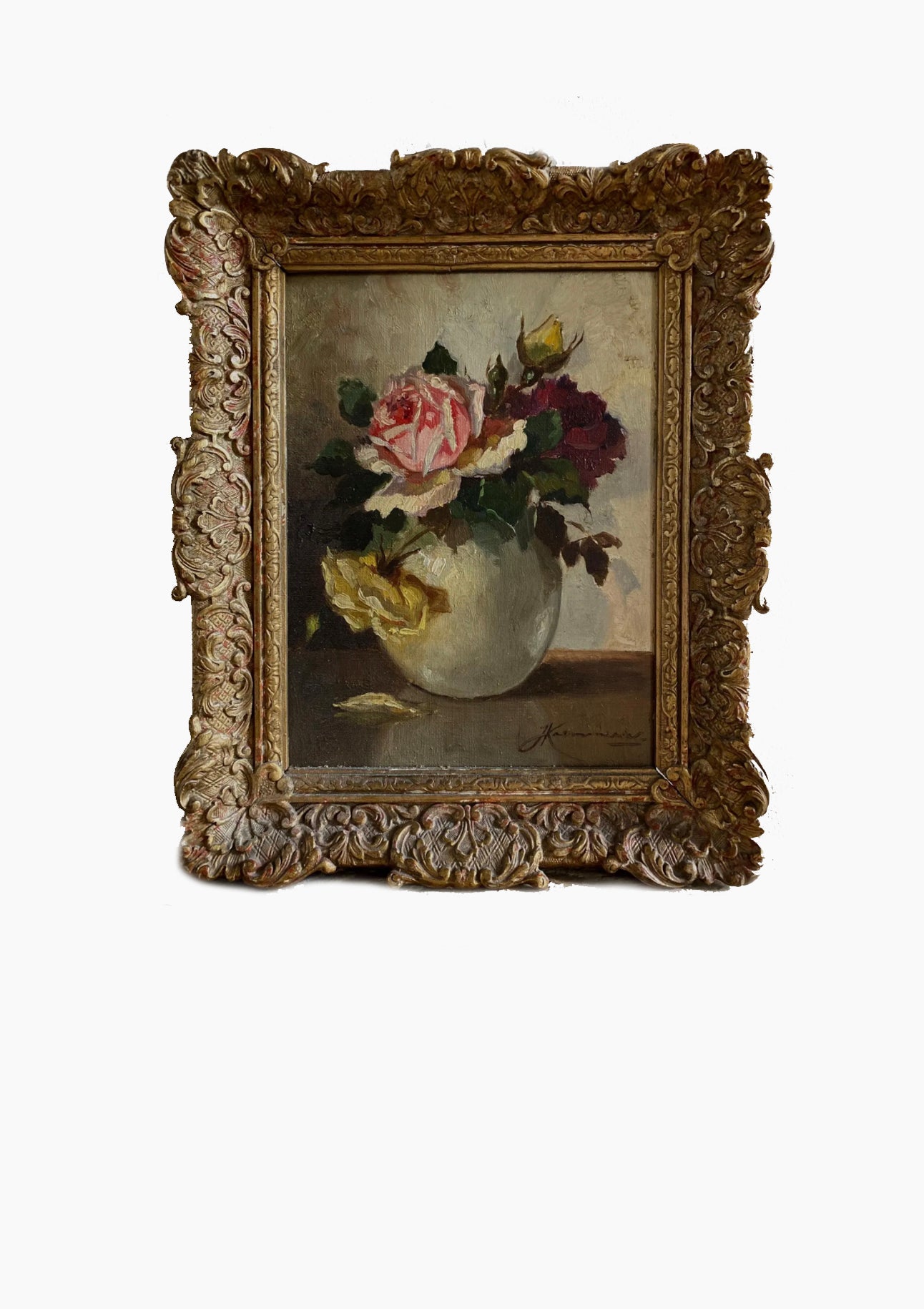 Original Antique Roses Still Life Oil Painting | 10" x 12.5"