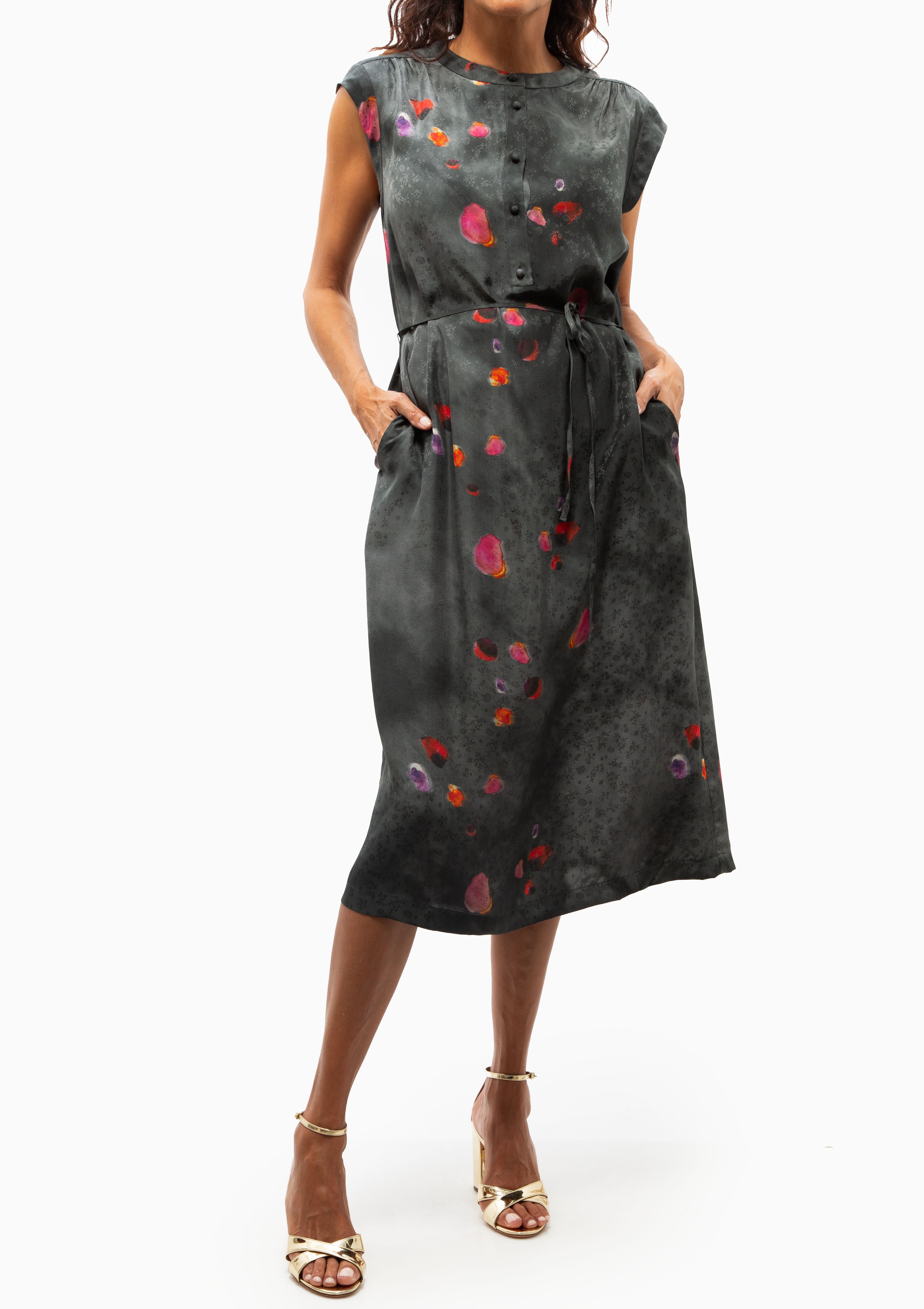 Silk Zaire Dress | Petal Black