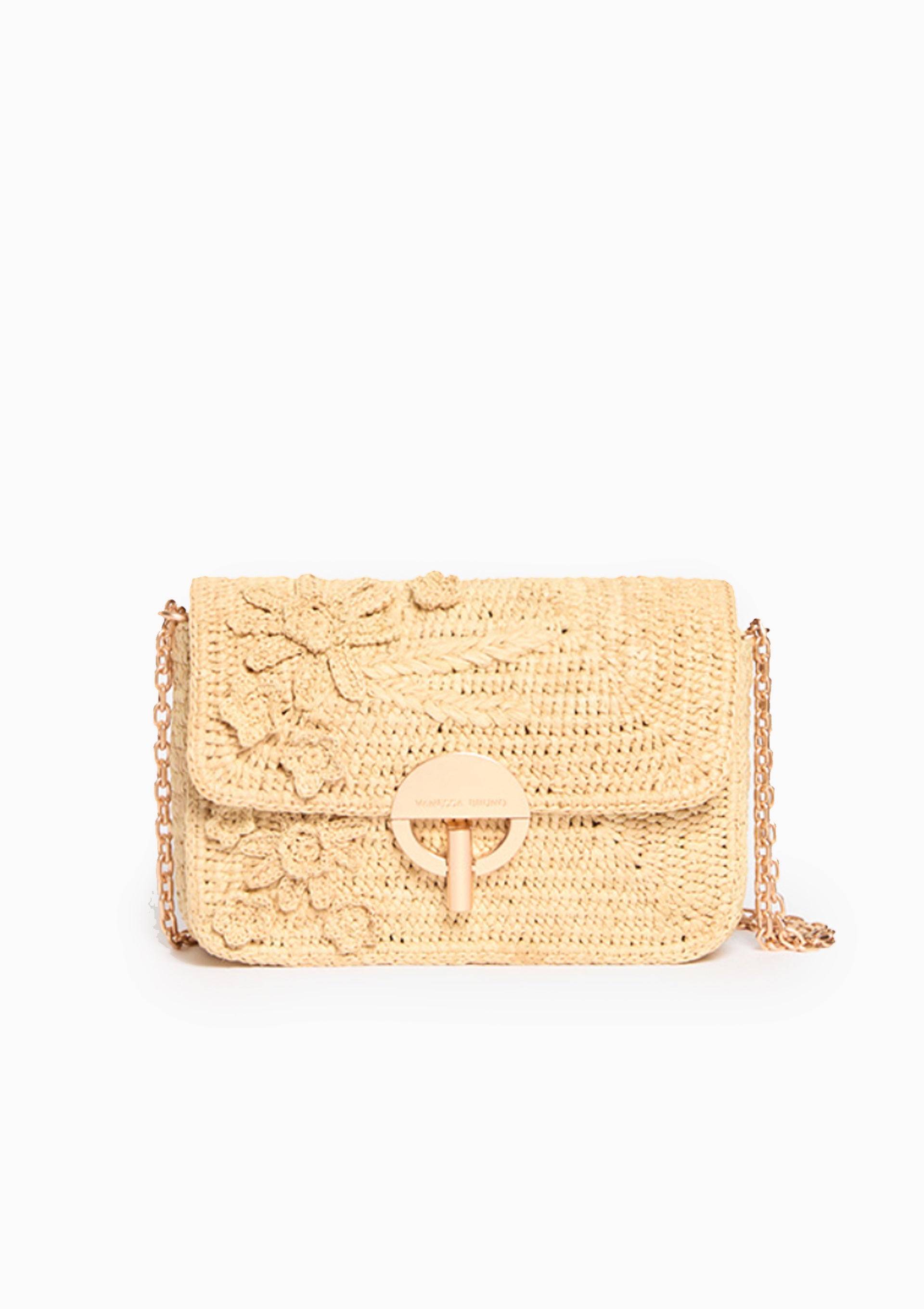 Raffia Floral Moon Bag | Naturel