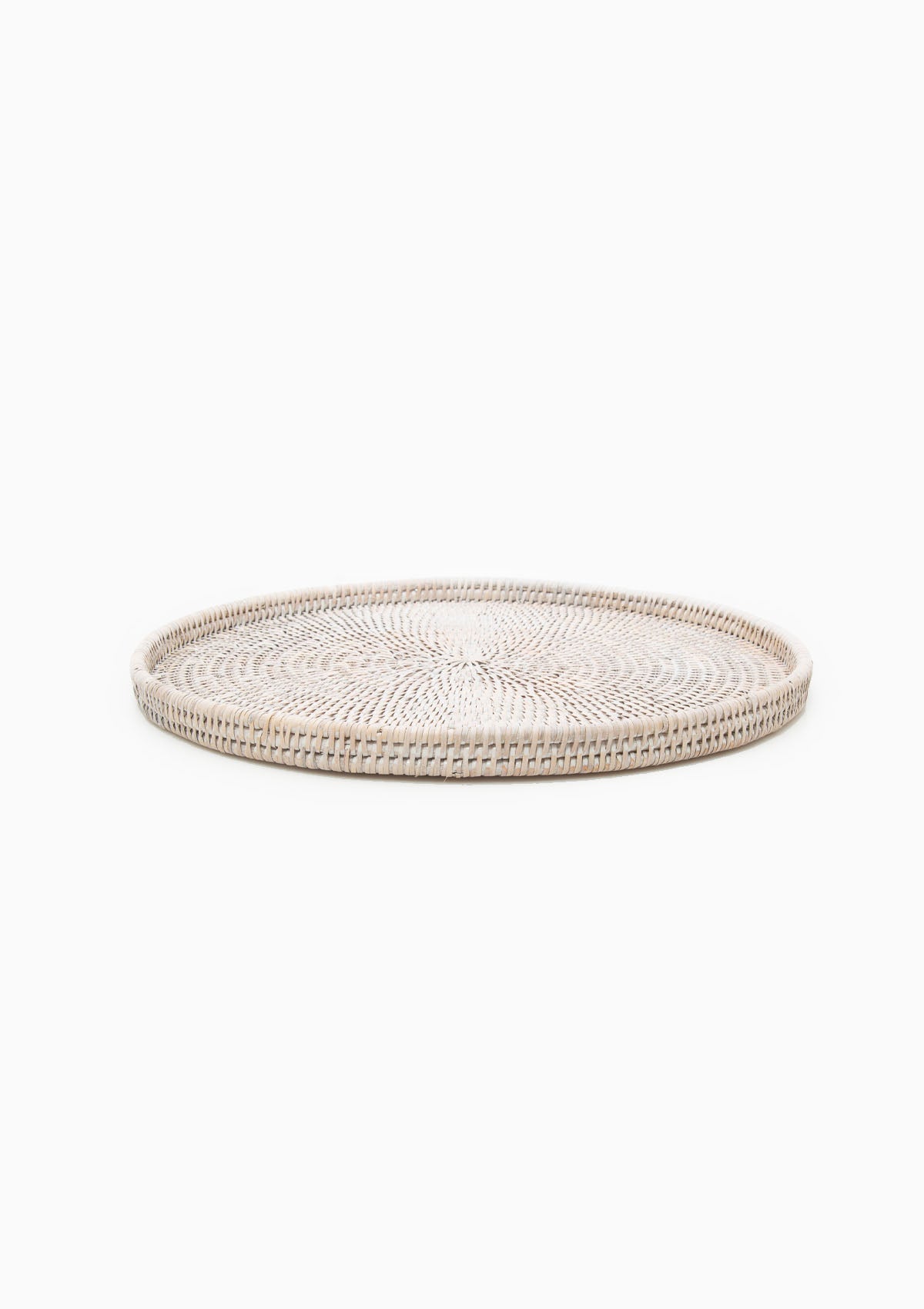 Rattan Round Flat Tray 16" | White Wash