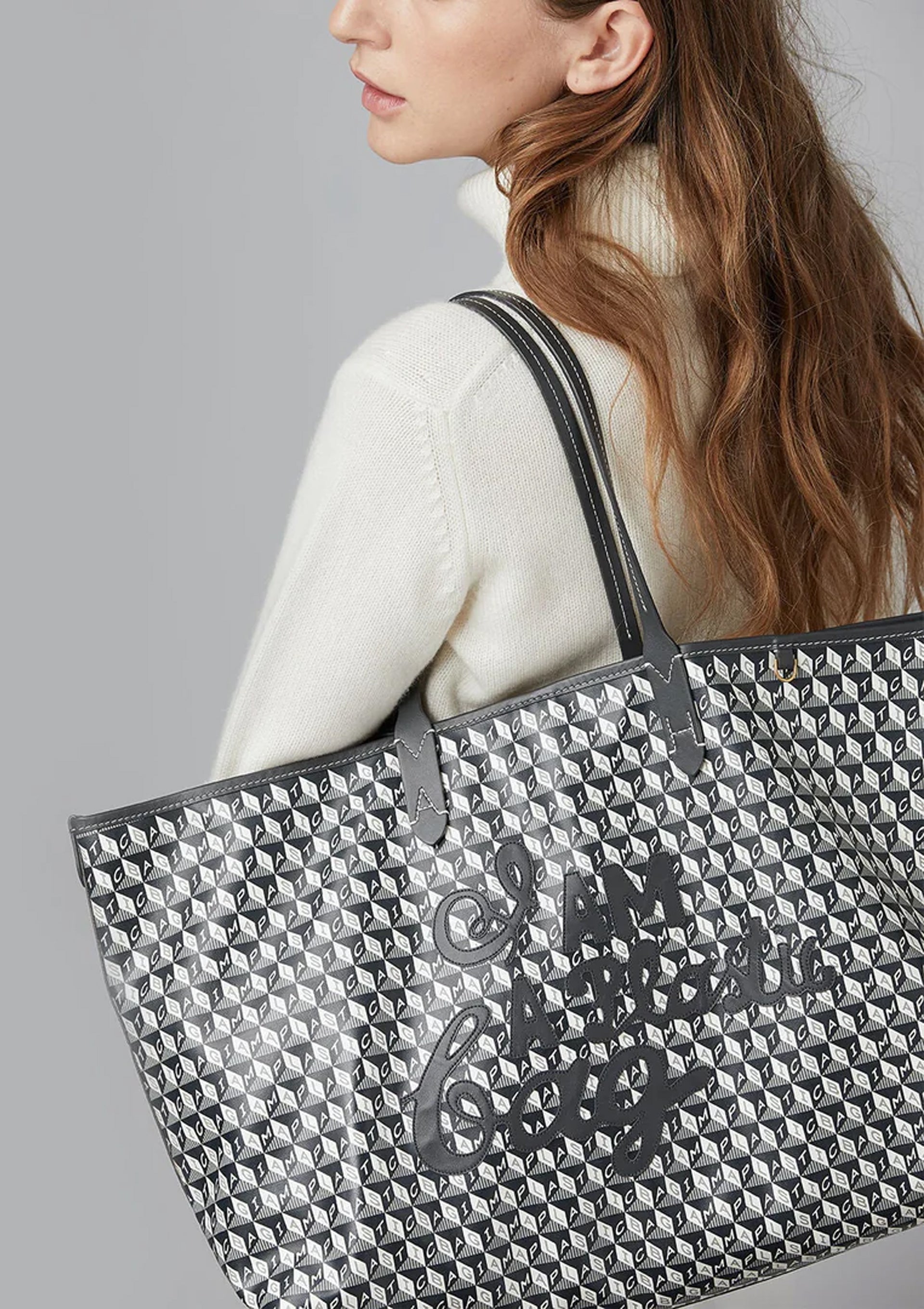 I Am A Plastic Bag Motif Tote Recycled Canvas | Charcoal