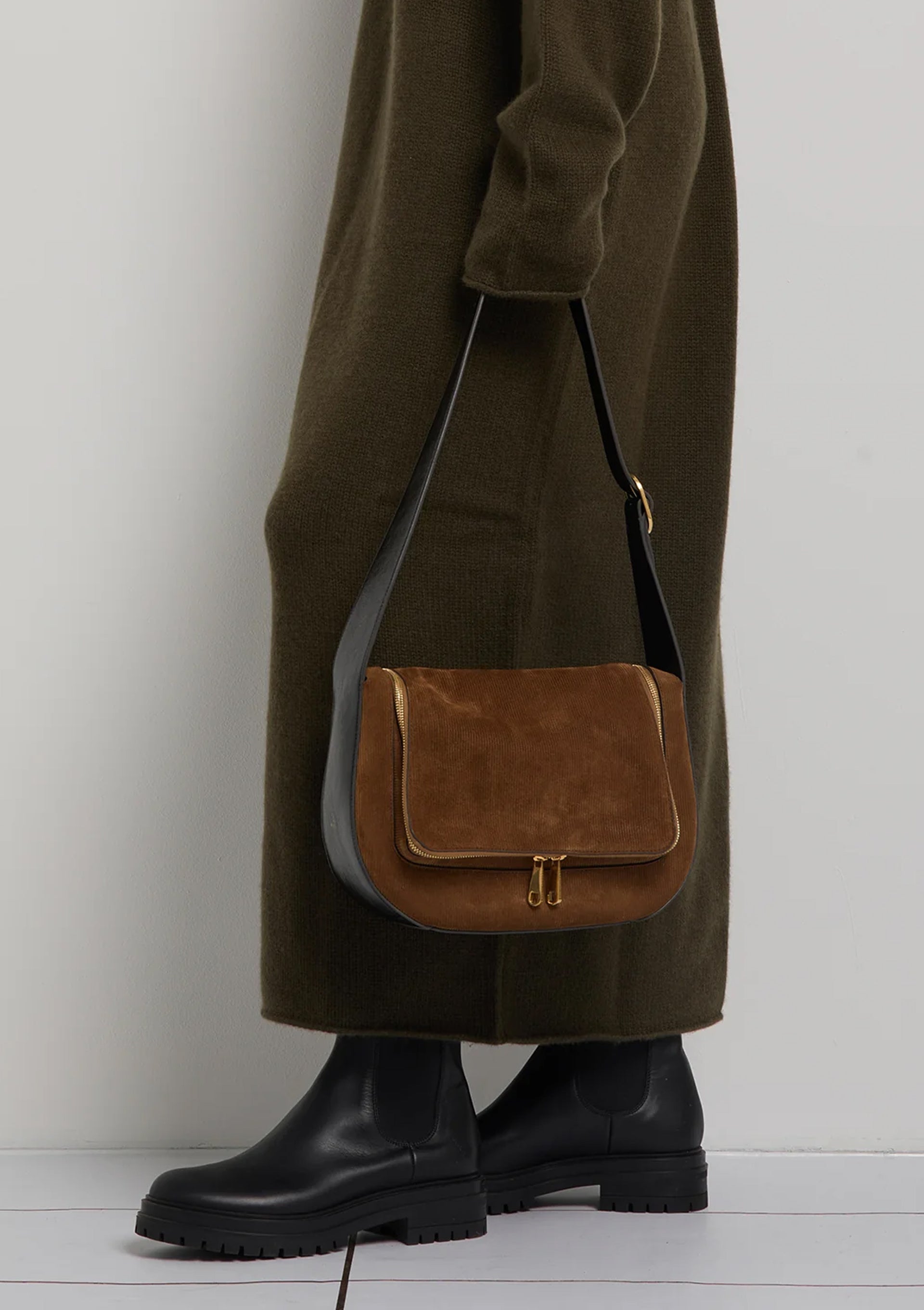 Vere Shoulder Bag | Sepia Corduroy Suede