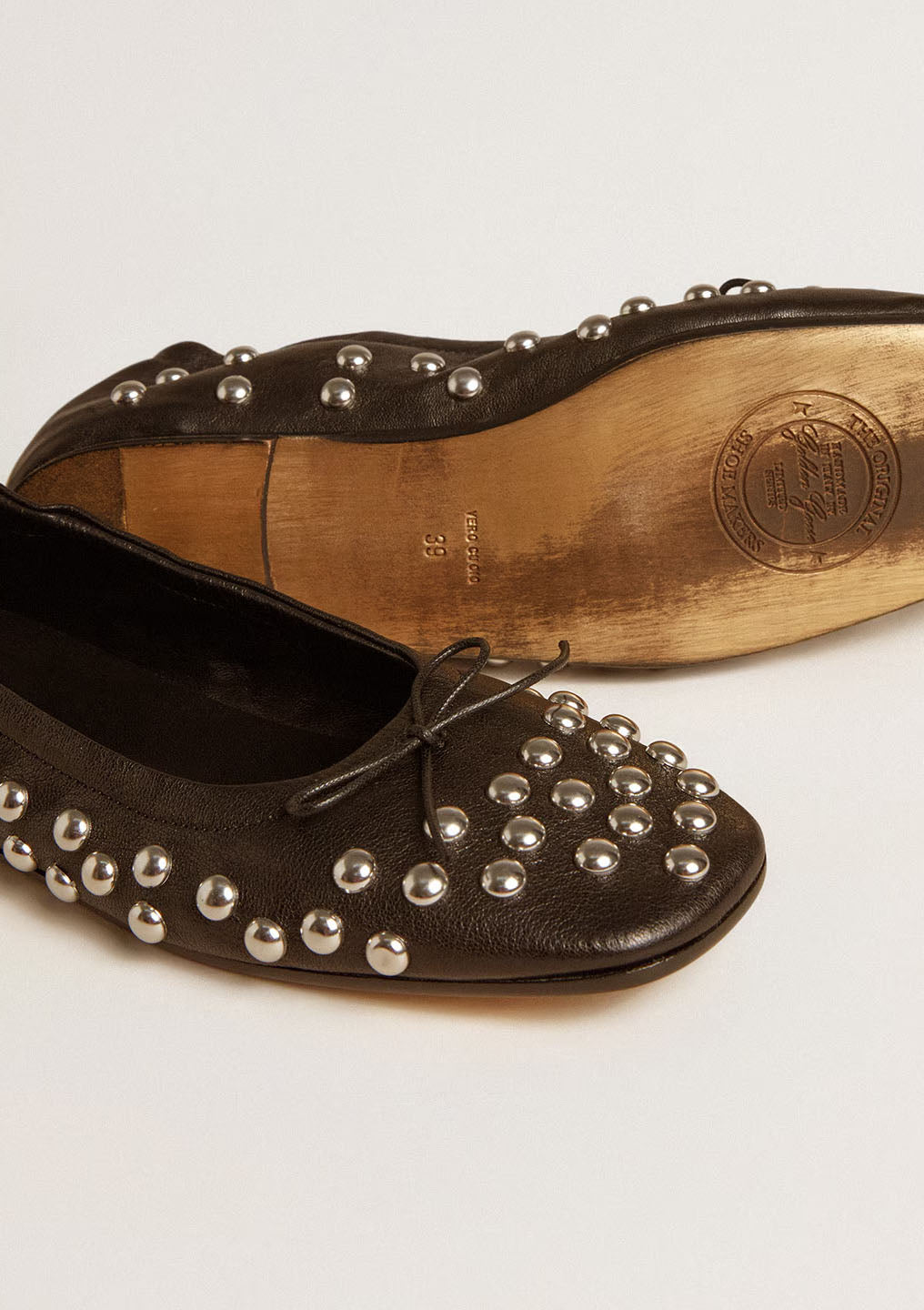 Amy Ballet Flat With Studs | Black/Silver