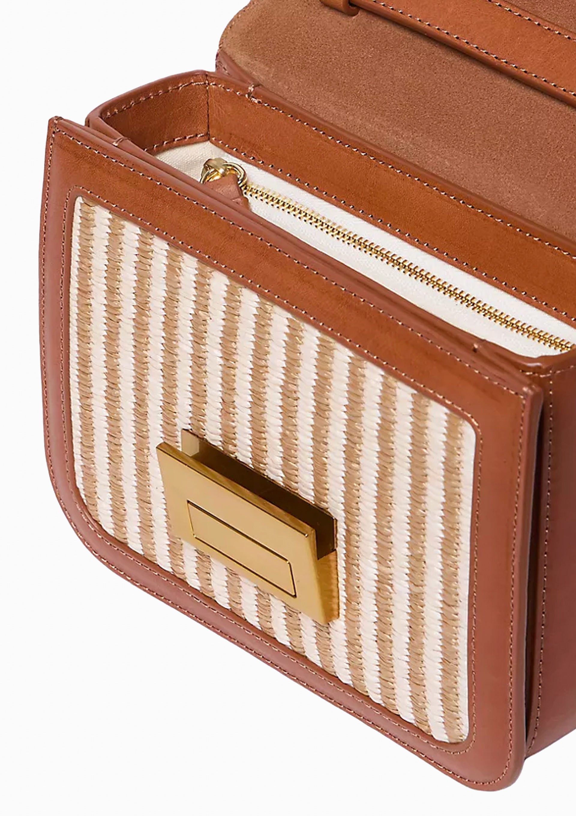 Desi Straw Crossbody | Cream Brown Stripe/Cognac