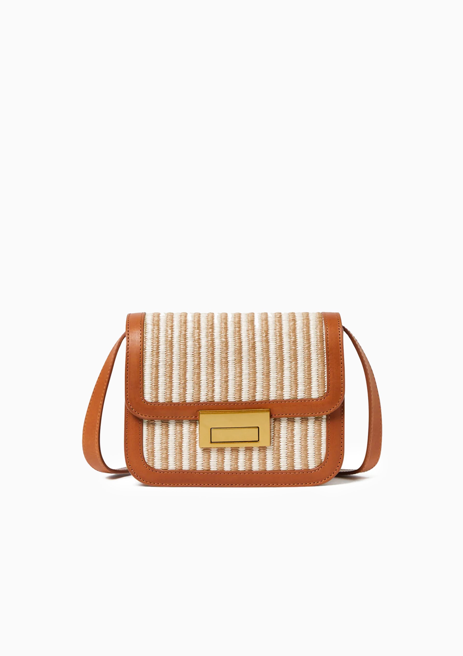 Desi Straw Crossbody | Cream Brown Stripe/Cognac