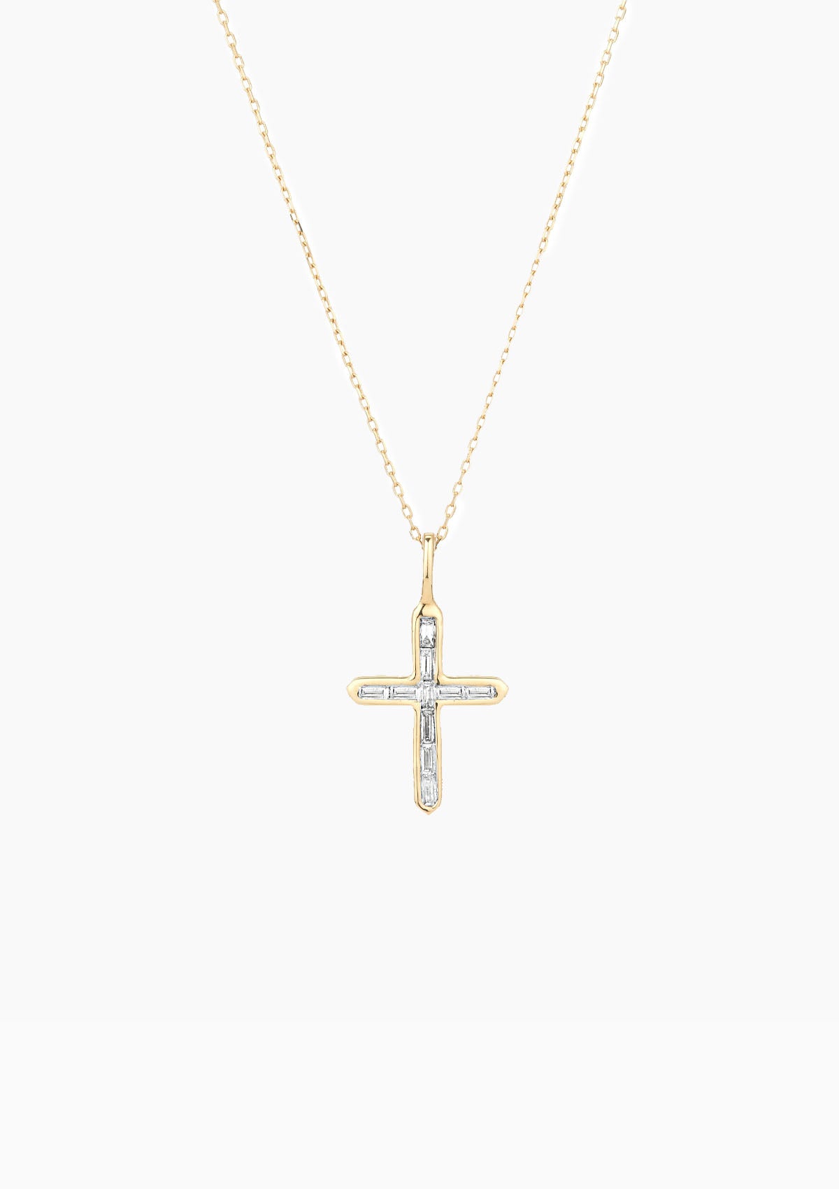 Baguette Cross Necklace | Yellow Gold