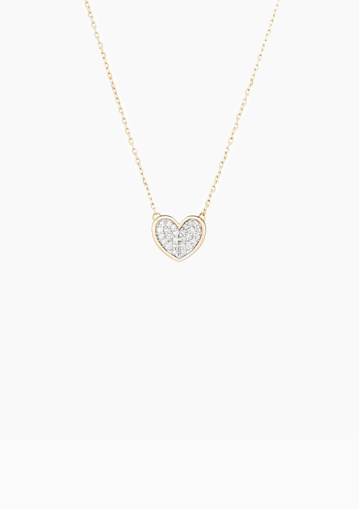 Tiny Pave Folded Heart Necklace | Yellow Gold