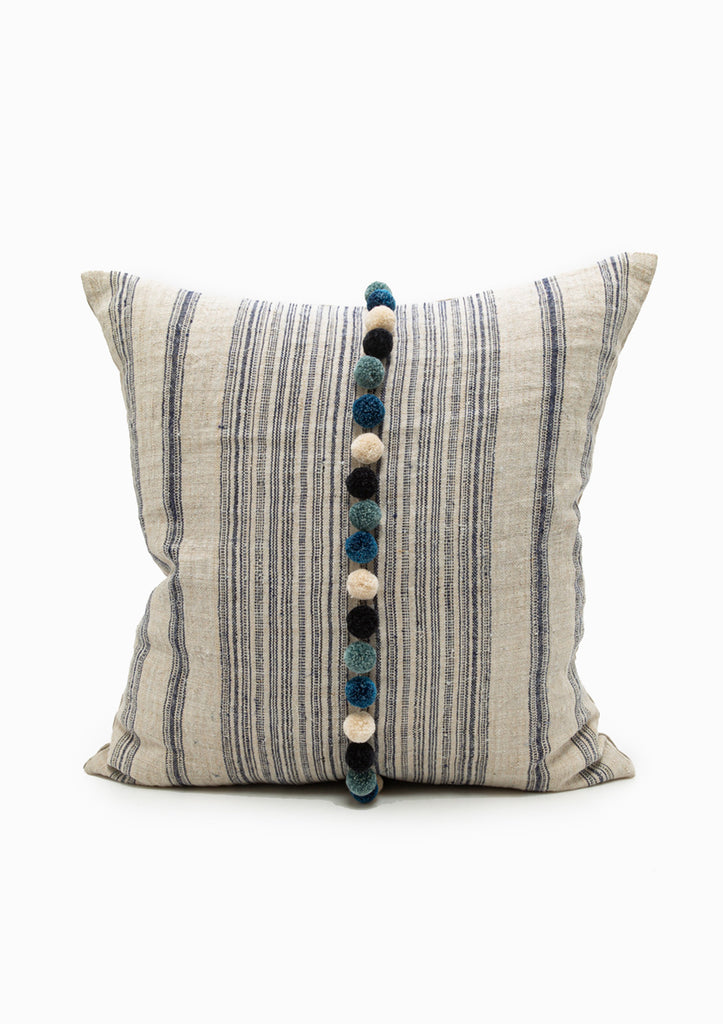 Farmhouse blue striped grain sack decorative lumbar accent pillow