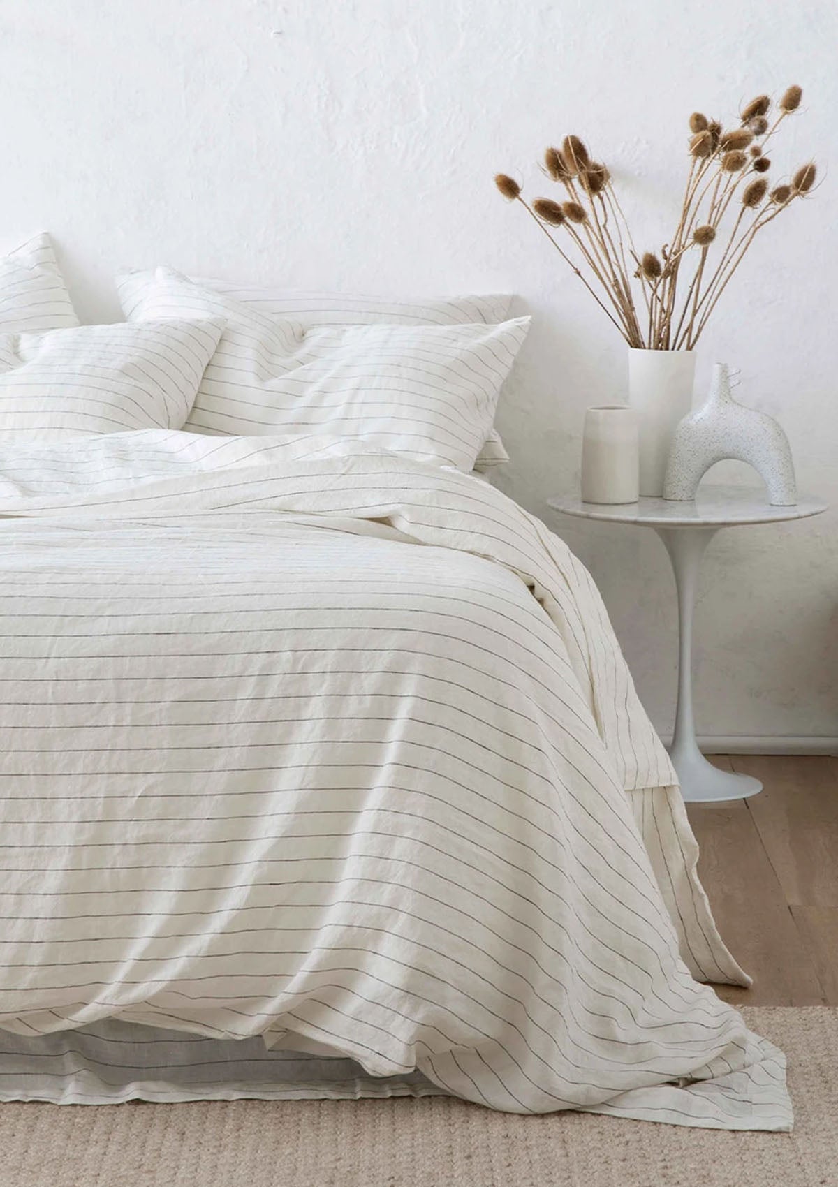 Linen Duvet Cover King, Pencil Stripe