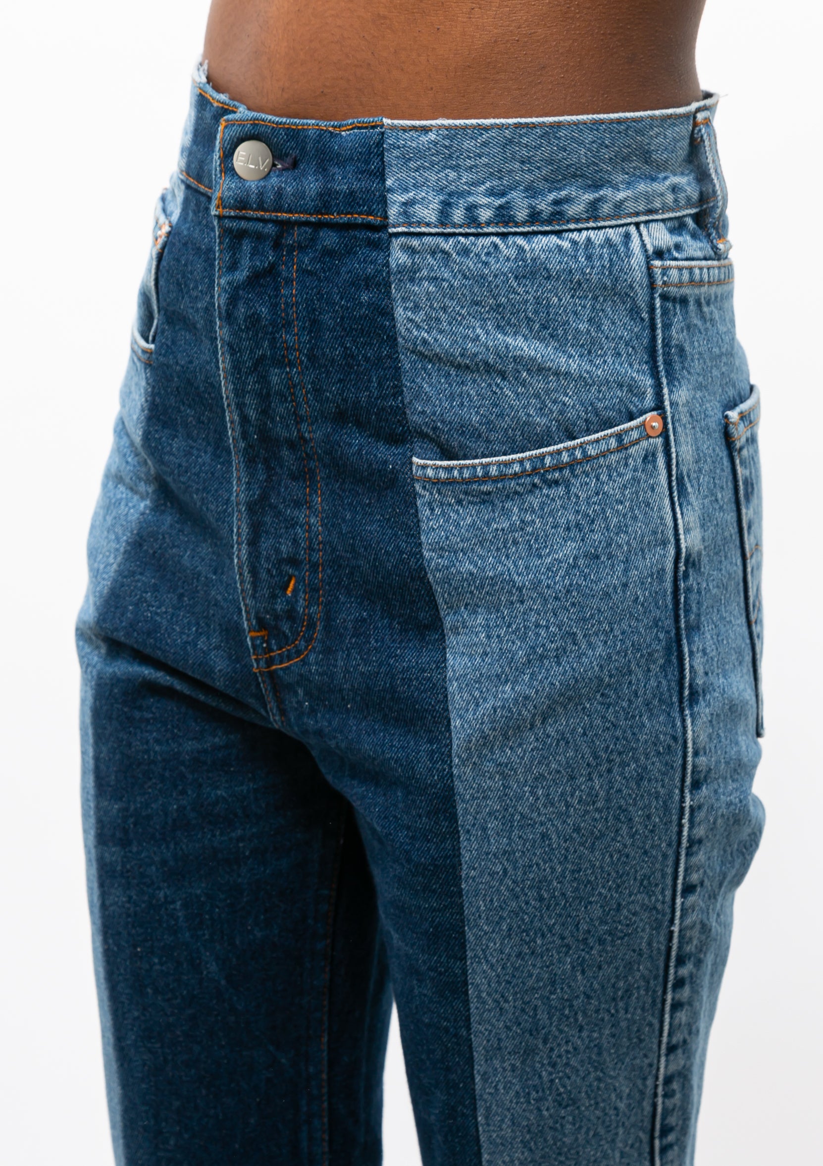 The Twin Straight Leg Jean | Mid/Dark Blue Contrast