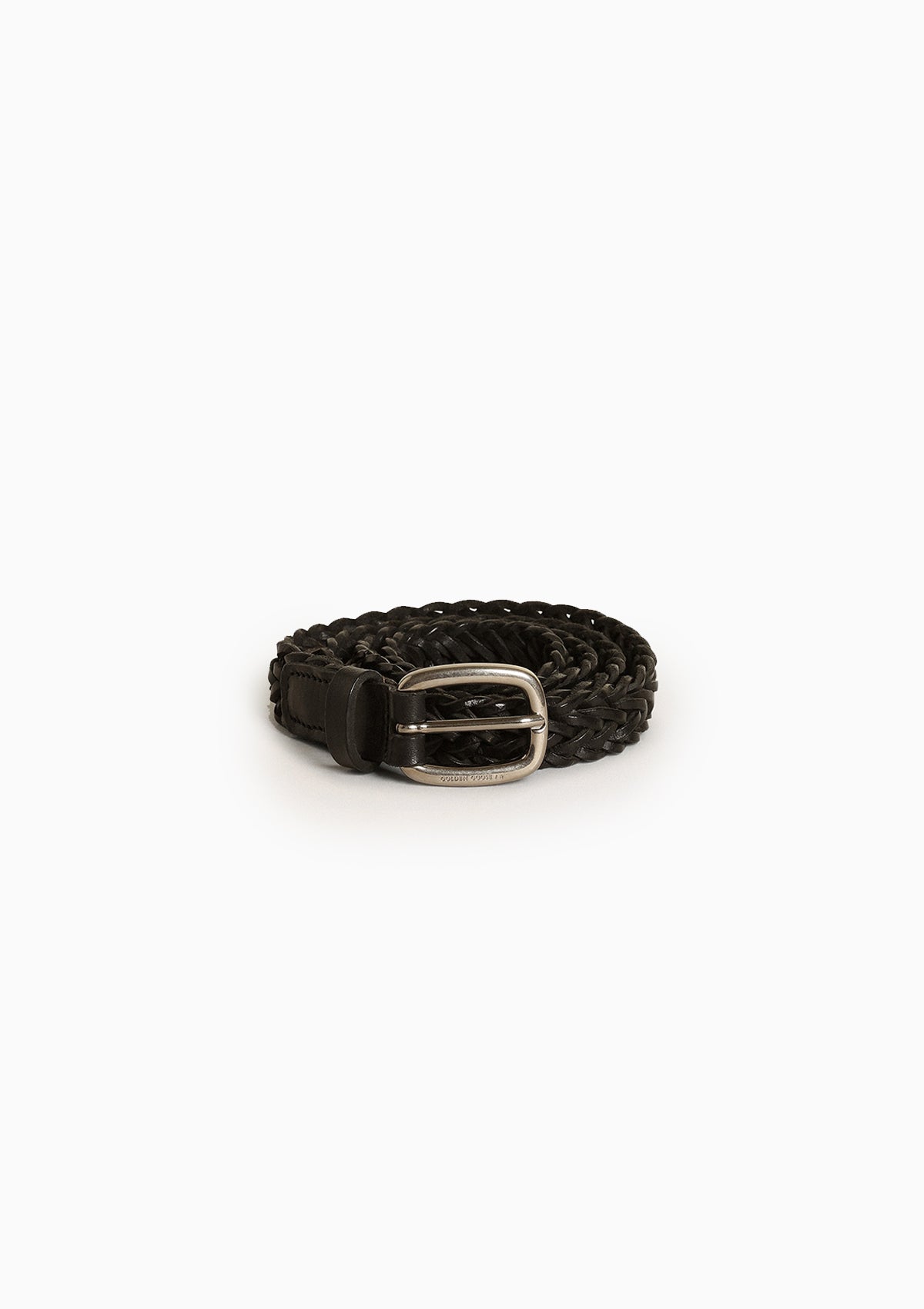 Houston Thin Woven Washed Leather Belt | Black