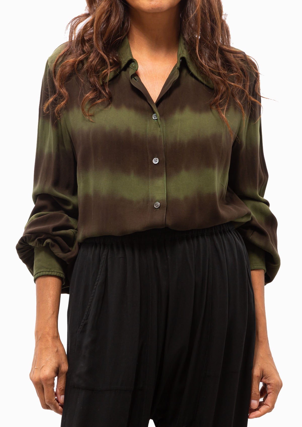 Ghost Ranch Soft Twill Blouse TD | Forest Black & Stripes