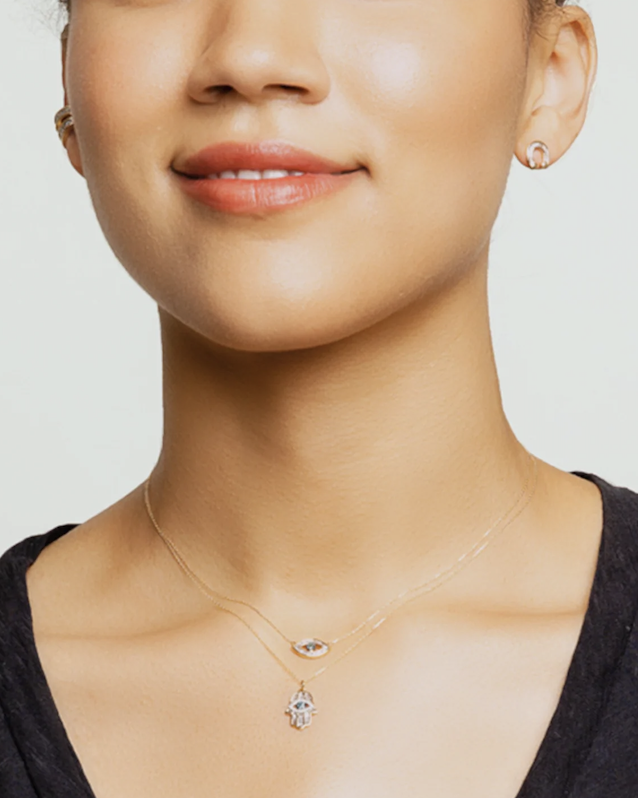 Baguette Hamsa Necklace | Yellow Gold